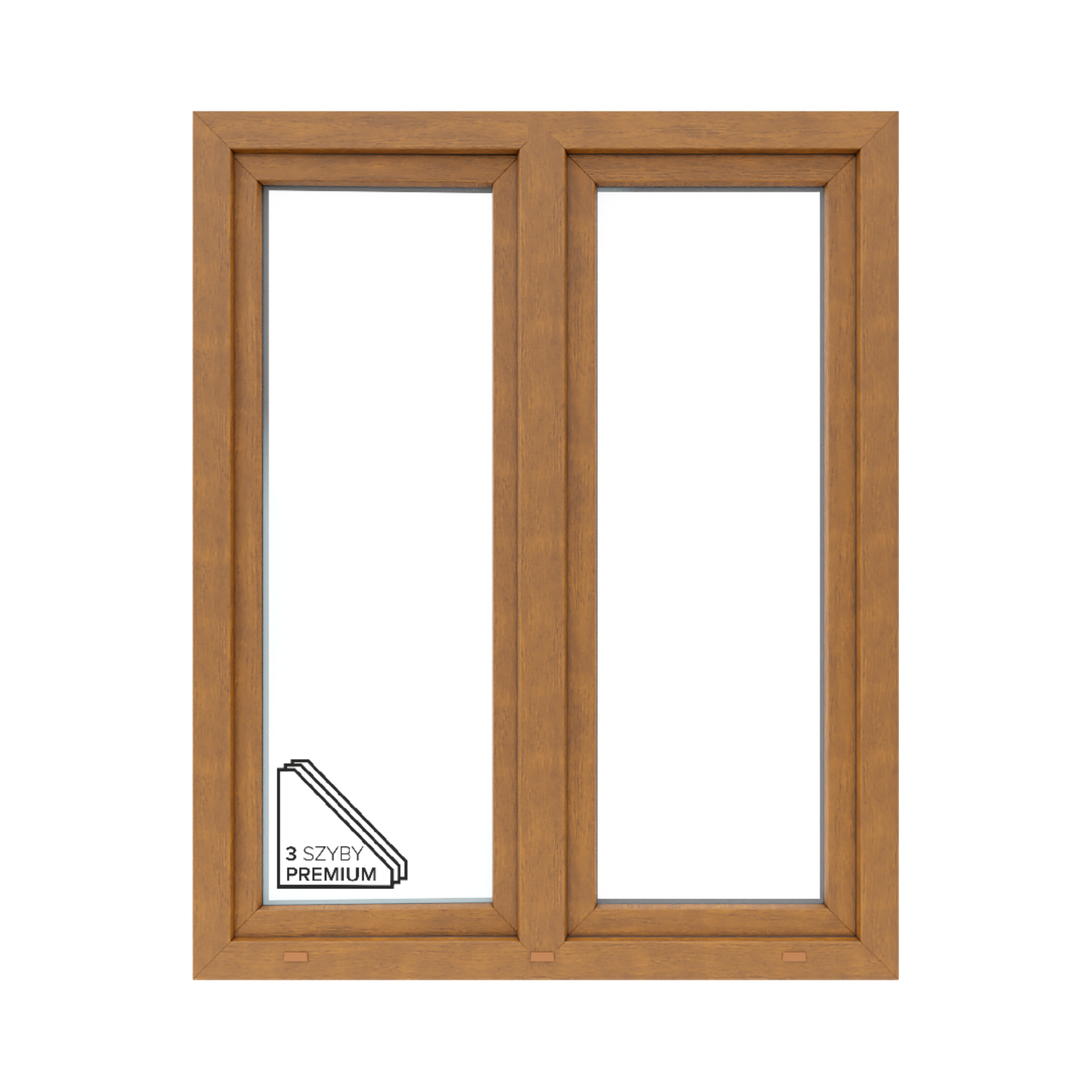 Okno PCV 3-szybowe fasadowe O32S/85 złoty dąb 1165x1435 mm otwierane do wewnątrz prawe Witraż