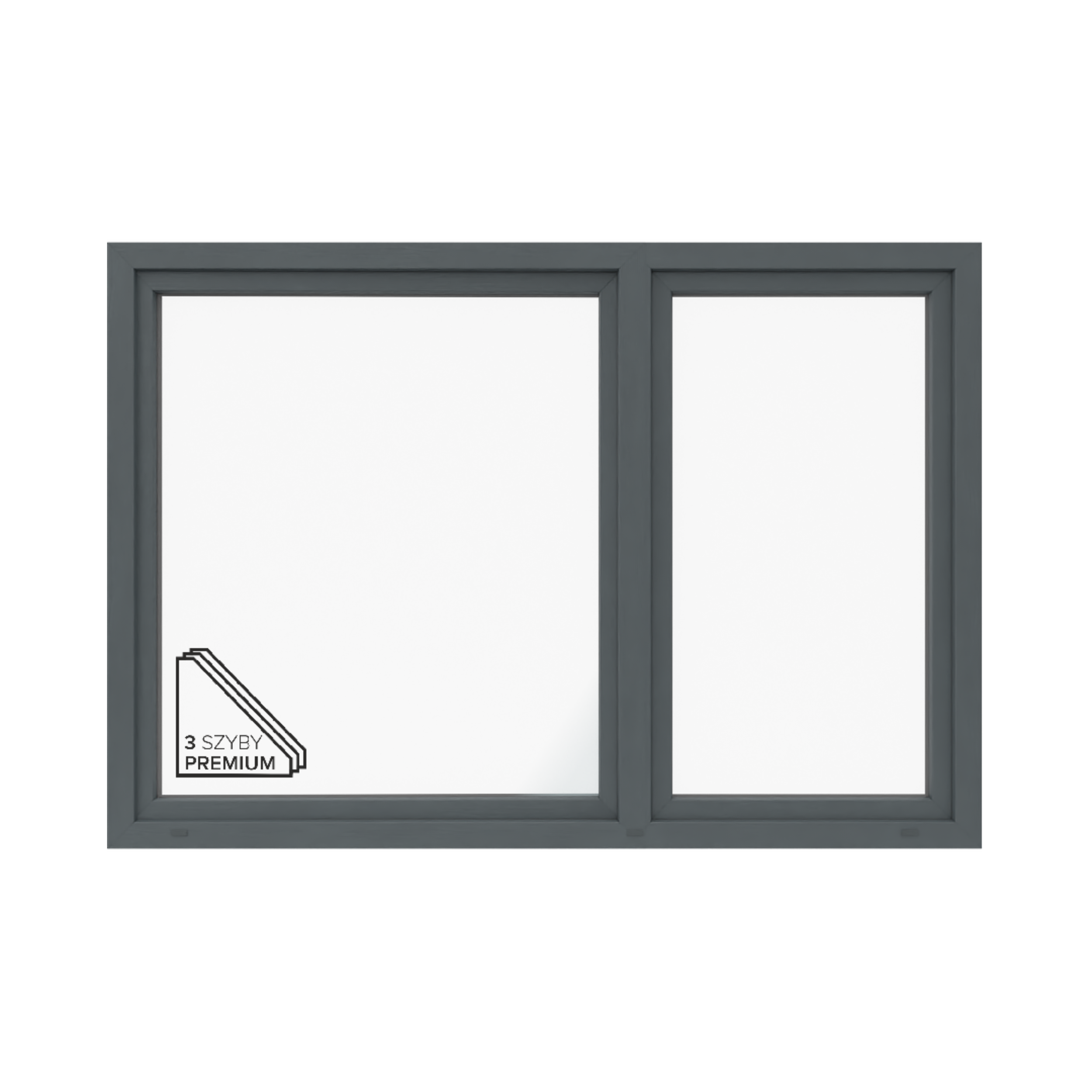 Okno PCV 3-szybowe fasadowe O39/85 antracytowe 2065x1435 mm otwierane do wewnątrz lewe Witraż