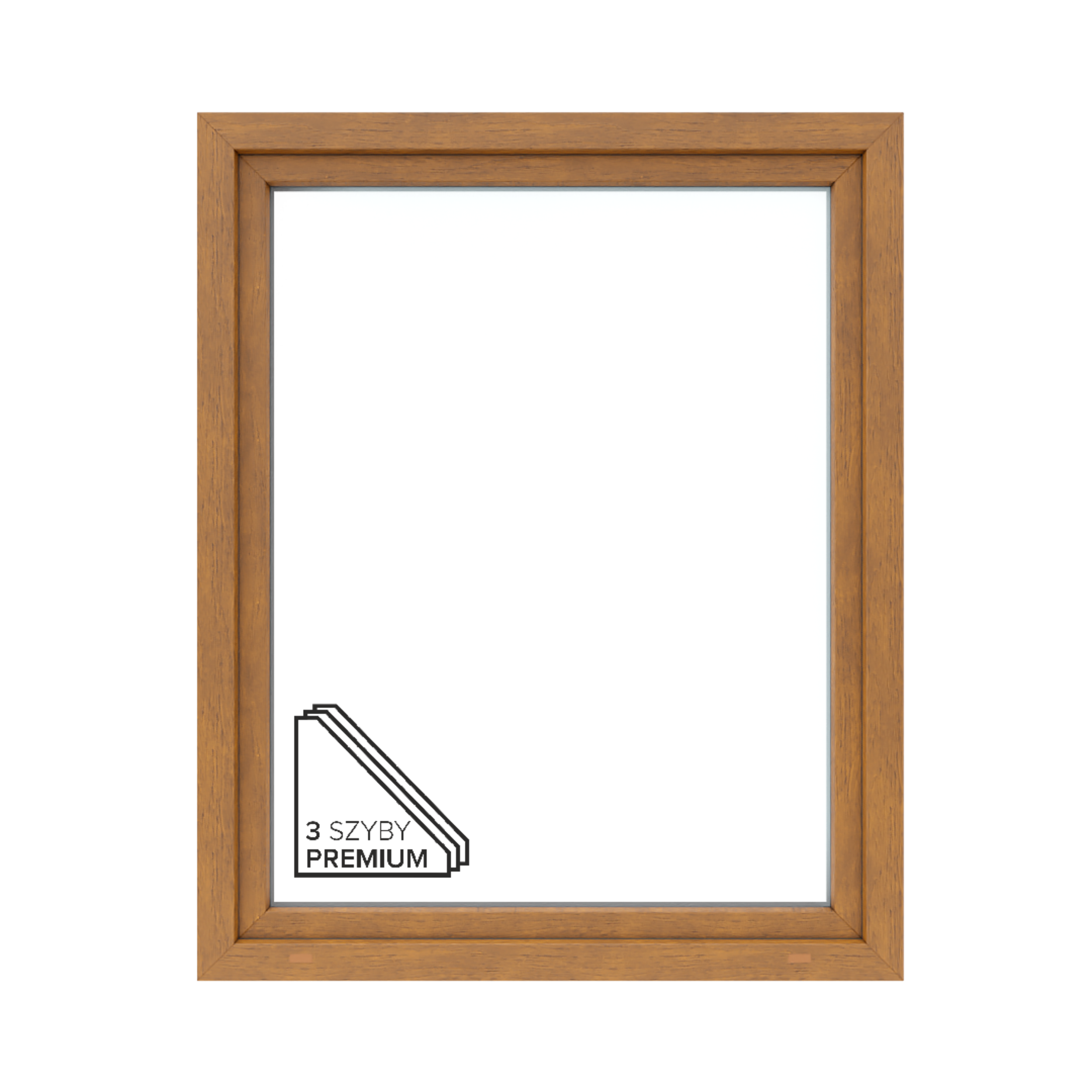 Okno PCV 3-szybowe fasadowe O32/85 złoty dąb 1165x1435 mm otwierane do wewnątrz prawe Witraż