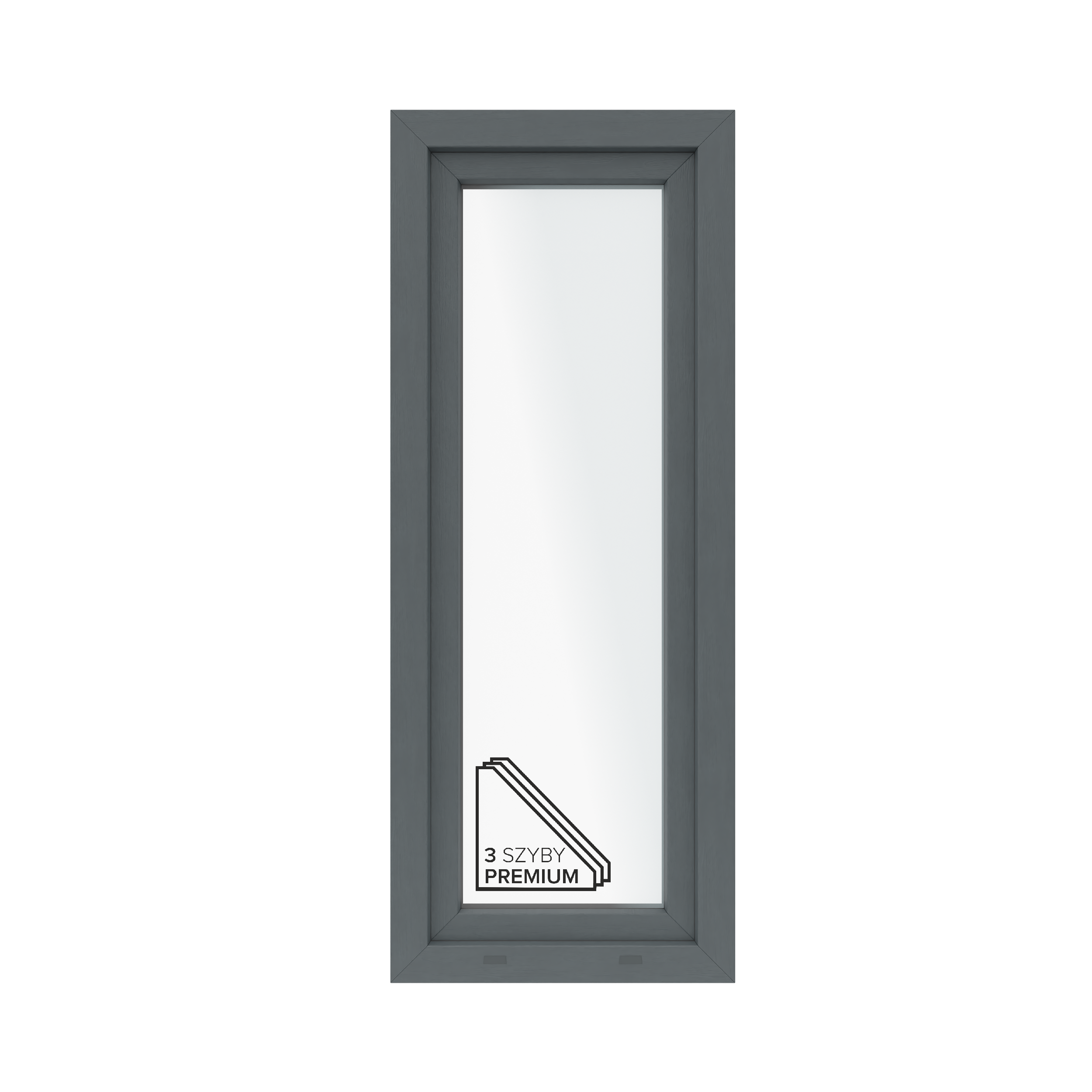 Okno PCV 3-szybowe fasadowe O26/85 antracytowe 565x1435 mm otwierane do wewnątrz prawe Witraż