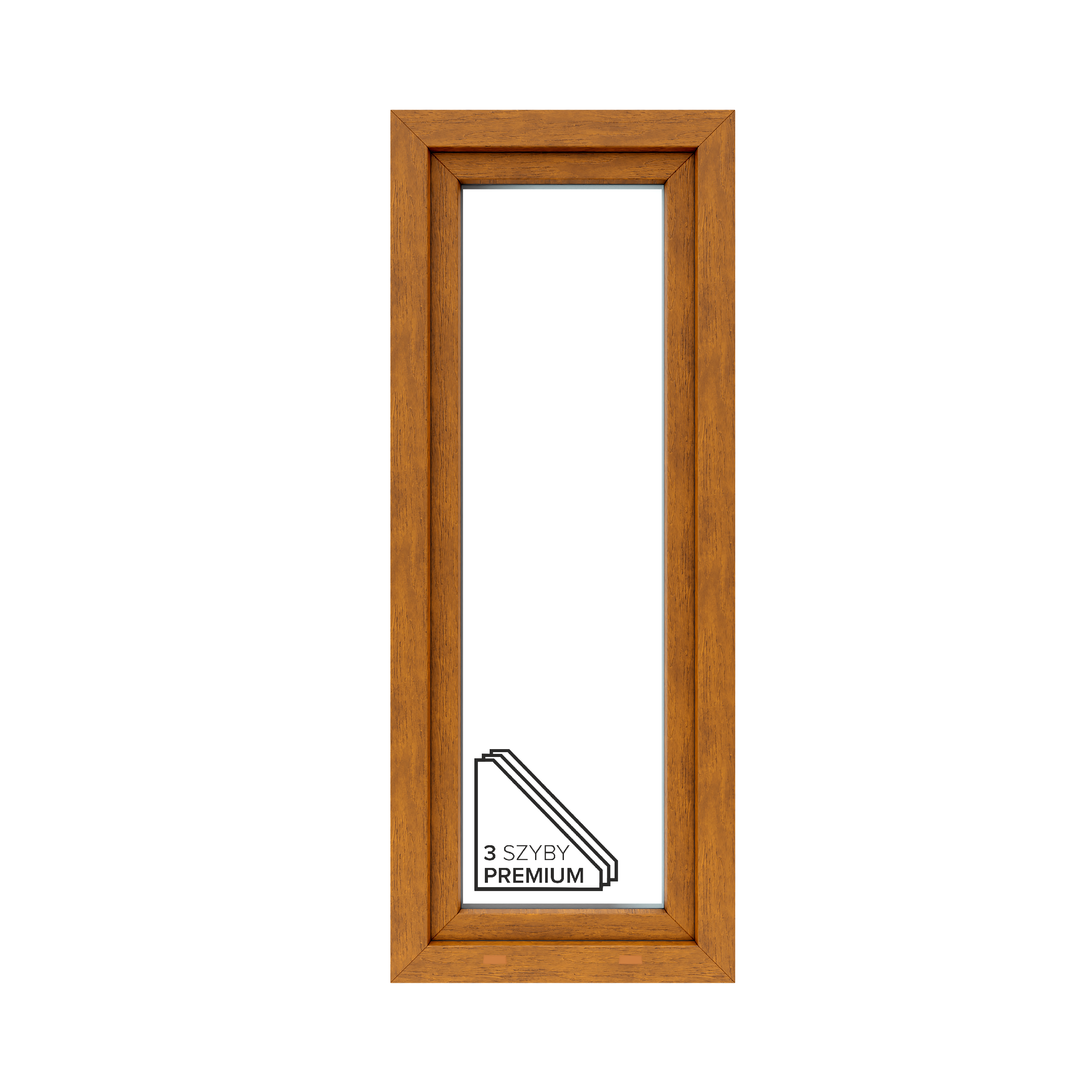 Okno PCV 3-szybowe fasadowe O26/85 złoty dąb 565x1435 mm otwierane do wewnątrz prawe Witraż