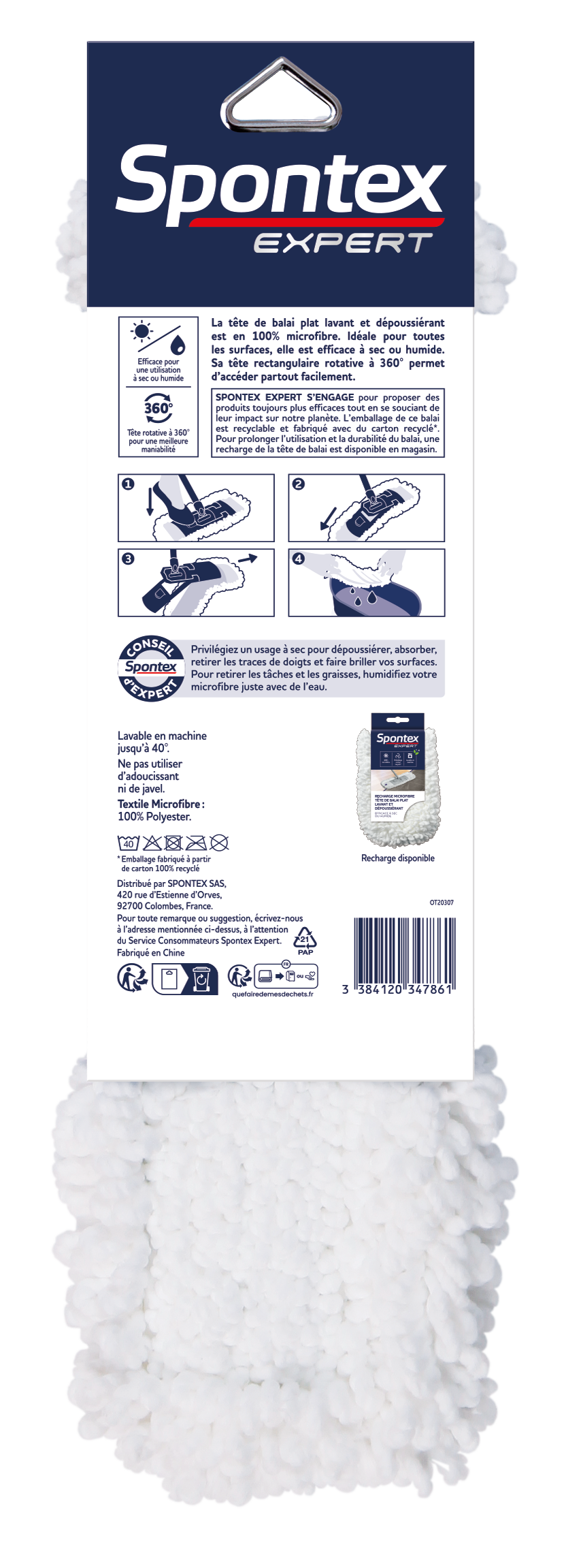 Recharge serpillère à plat Lavant et dépoussiérant SPONTEX EXPERT polyester - 3
