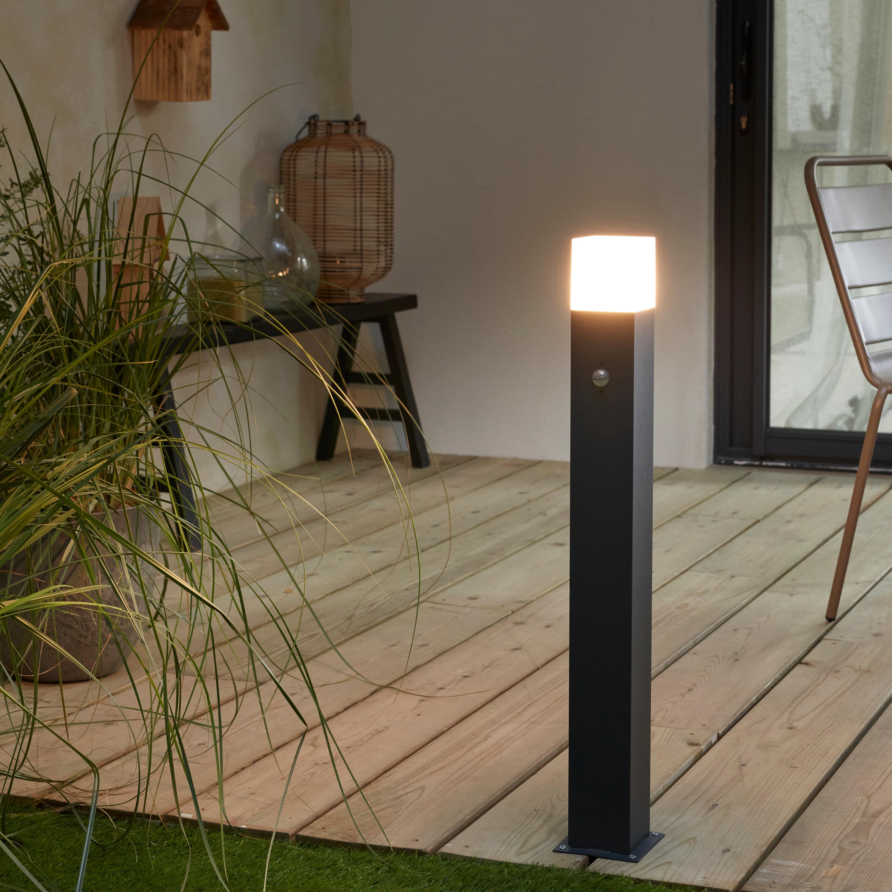 Baliza de jardín exterior E27 Inspire 75 cm aluminio gris y blanco resistencia IP54 con detector de movimiento  - 3