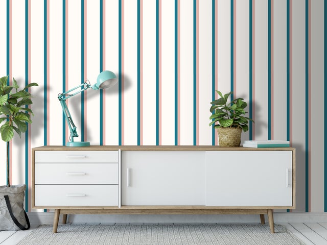 Papier peint intissé Rayure rose et bleu