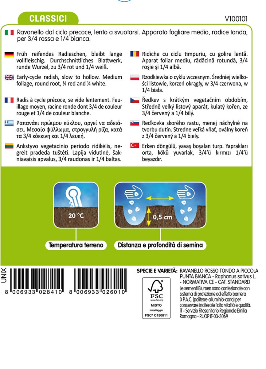 Semi per orto di ravanello tondo rosso BLUMEN 18 g - 2