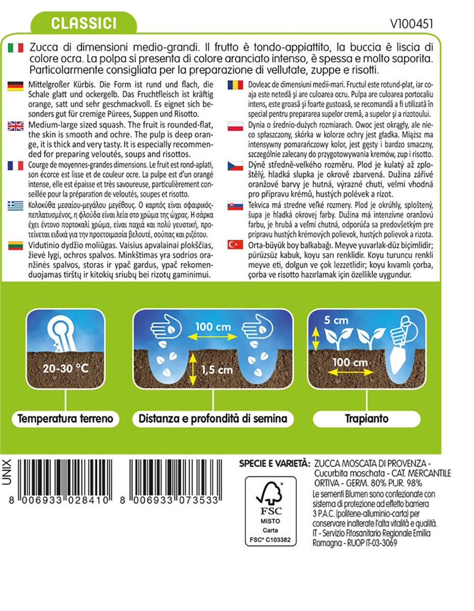 Semi per orto di zucca moscata di Provenza BLUMEN 20 g - 2