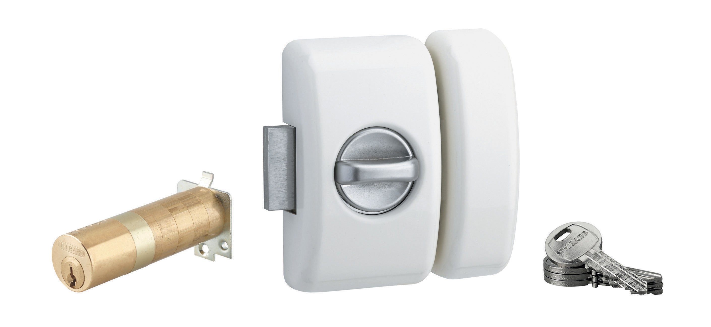 Verrou universel ajustable bouton / cylindre, 45 mm, THIRARD HG5, blanc