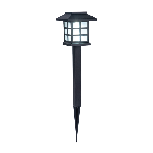 Baliza jardín solar exterior LED negra INSPIRE London IP44 con sensor crepuscular