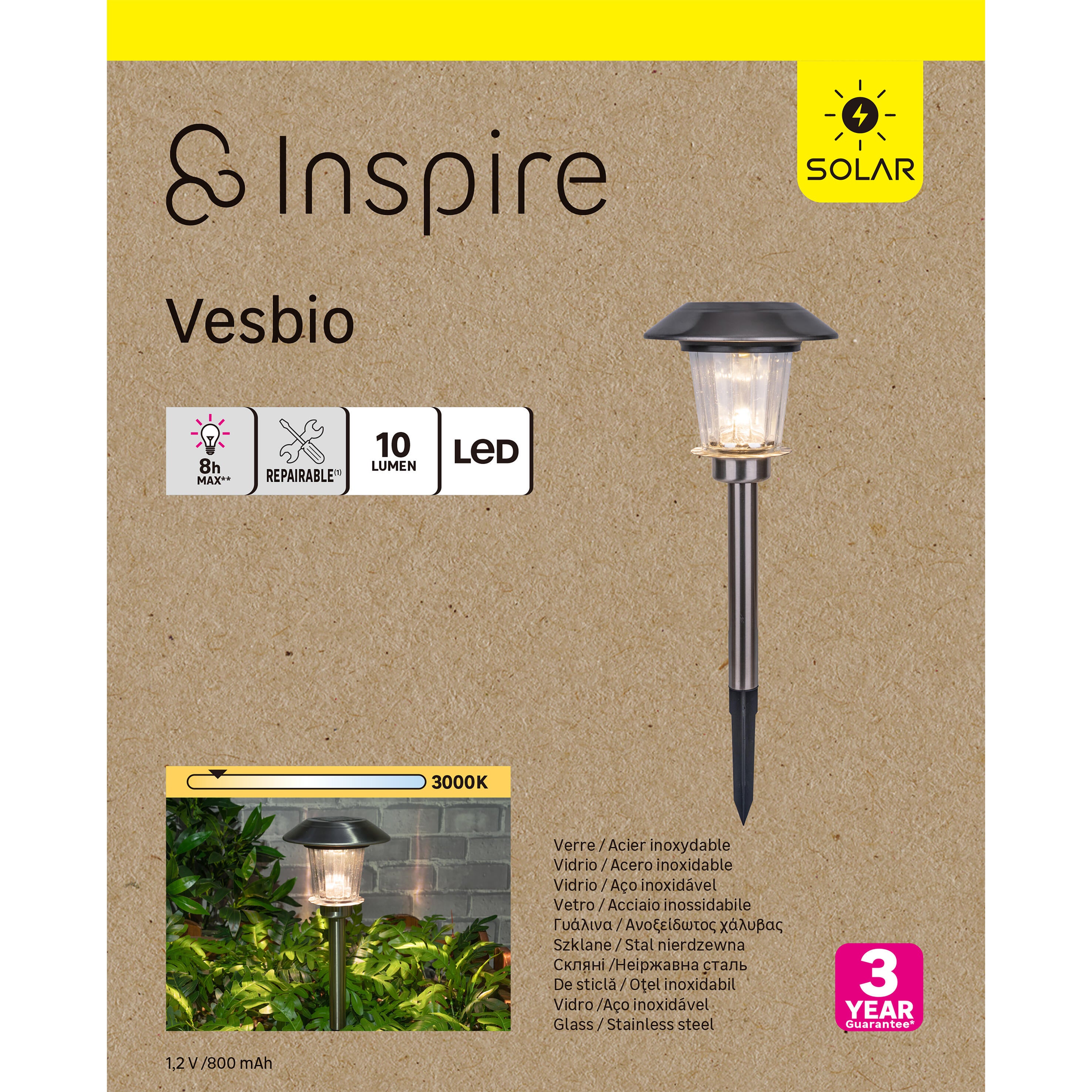 Baliza solar Vesbio 10lm 3000K ip44 prateado Inspire - 6
