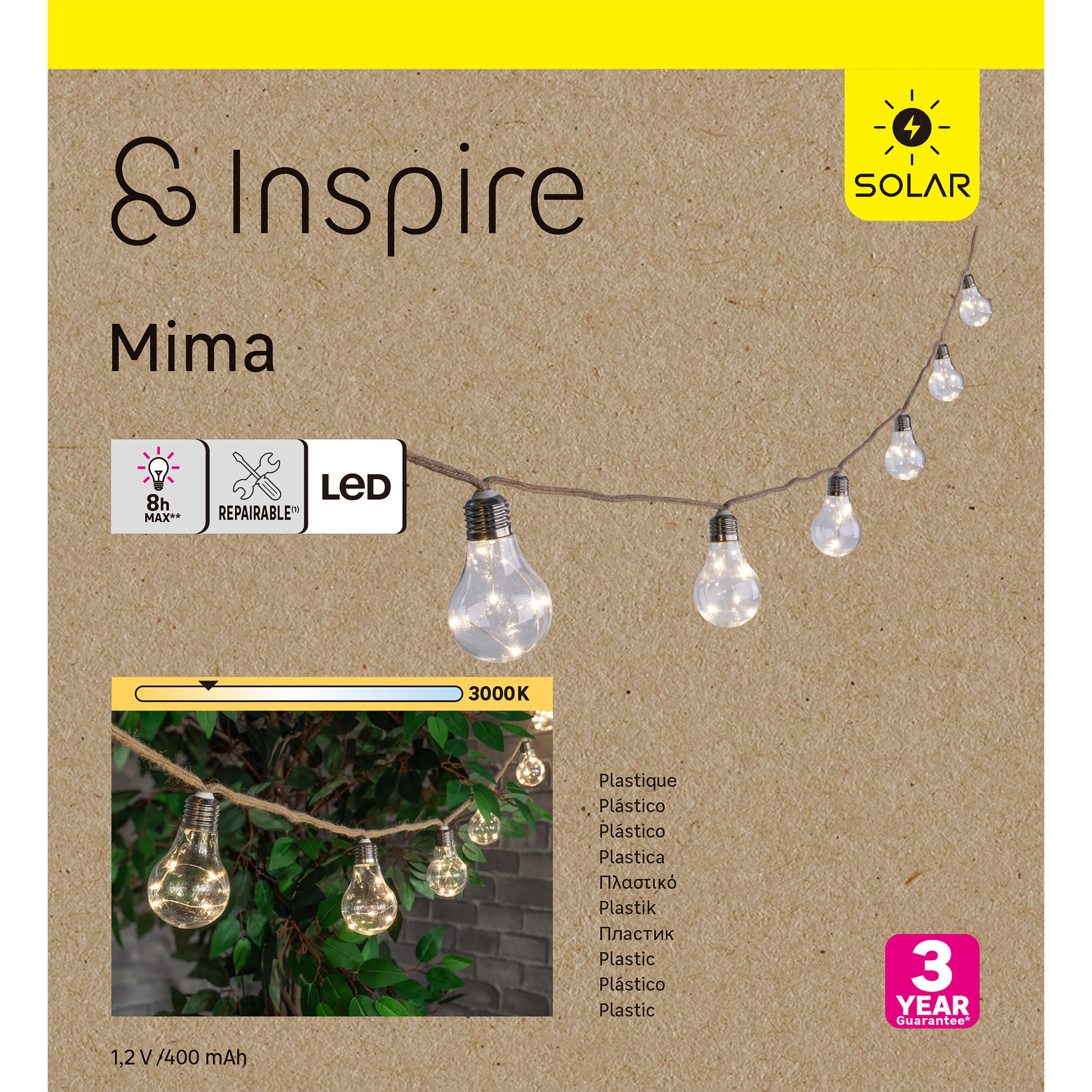 Guirnalda solar exterior LED 10 luces blanco cálido con sensor crepuscular INSPIRE Mima 5,7m IP44 y 8h. autonomía - 2