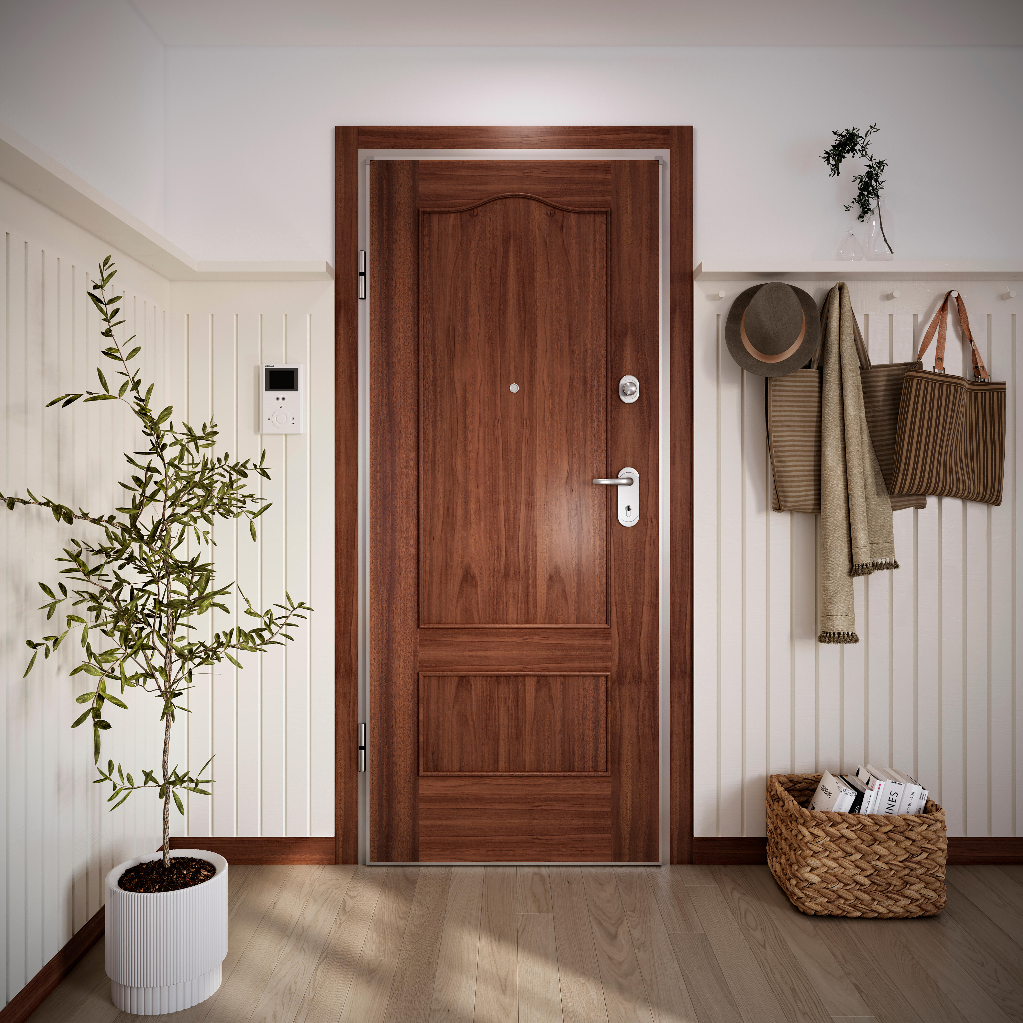 Puerta de entrada acorazada serie omega provenzal sapelly / interior roma provenzal sapelly apertura izquierda 204x84cm