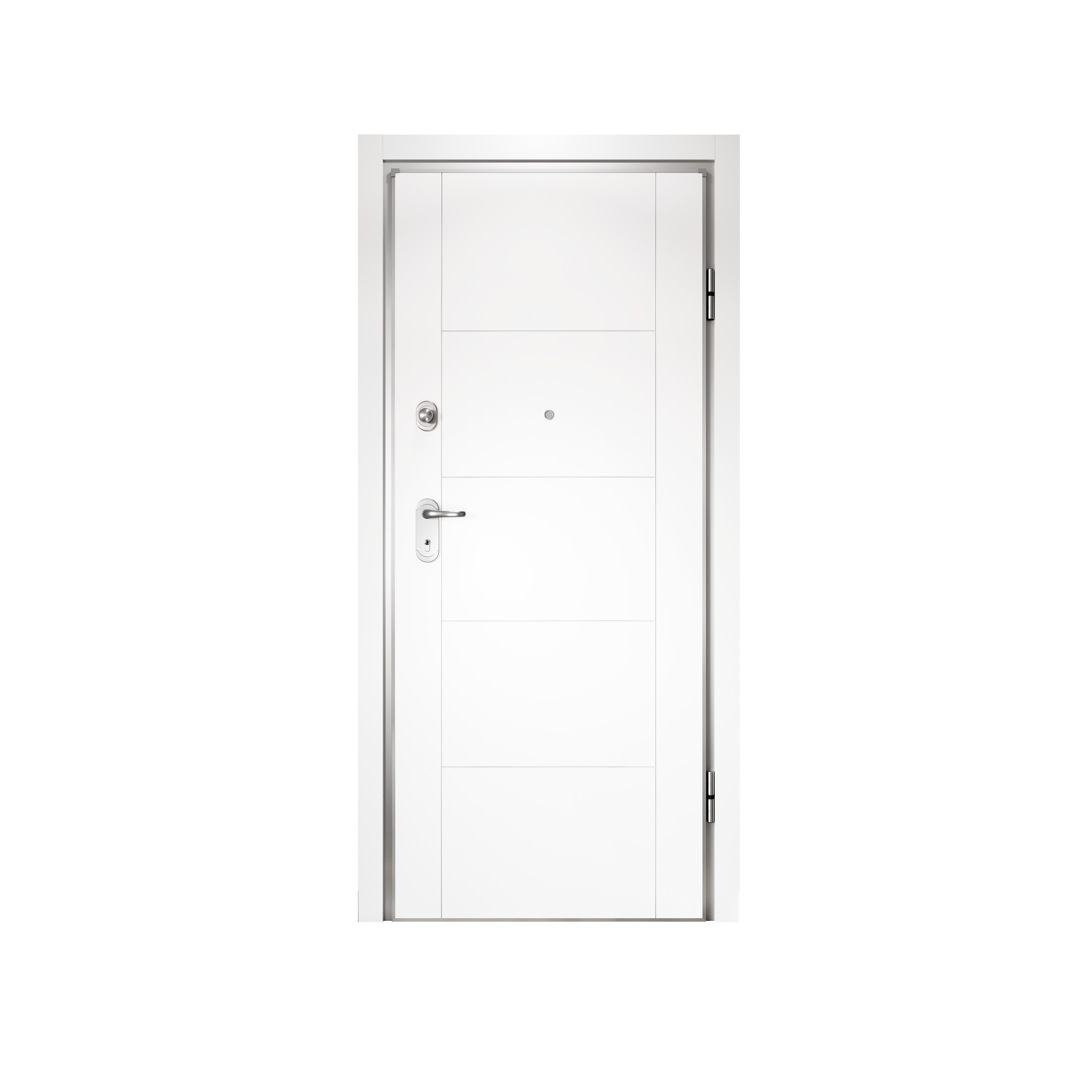 Puerta de entrada acorazada serie Omega liso sapelly / interior Noruega fresada blanco apertura izquierda 204x84cm - 3