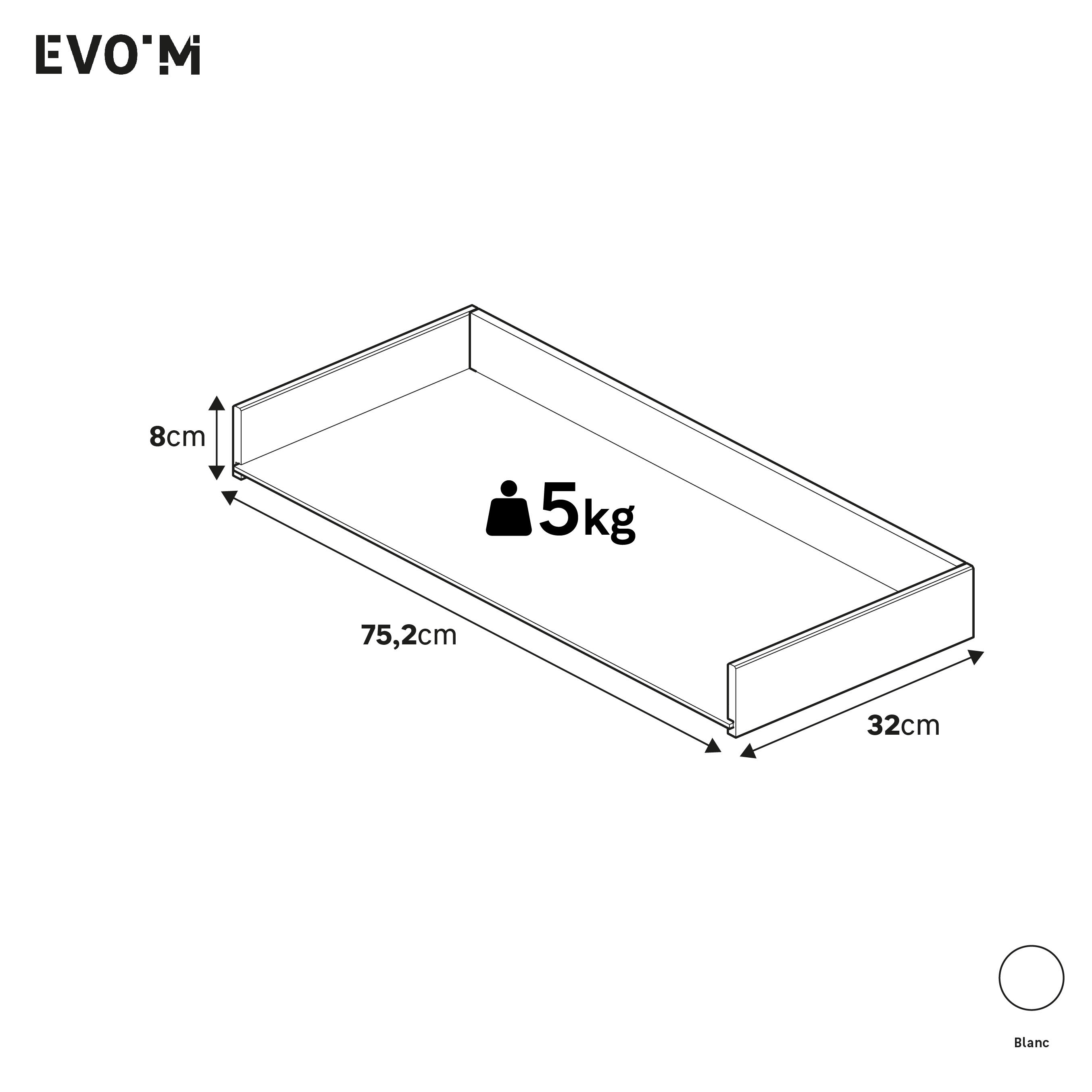 Structure de tiroir blanc H8XL75.2XP32cm pour caisson SPACEO Evo'M L80XP38cm - 2