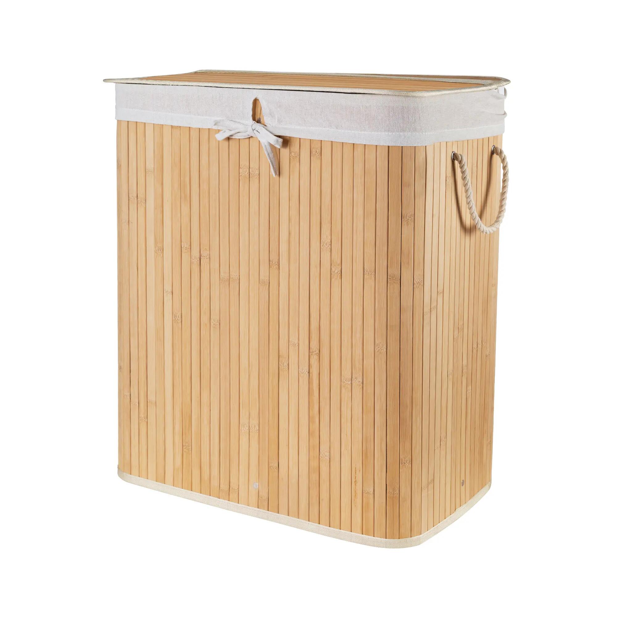 Cesto Portabiancheria Triangolare Homcom In Bambù - Salvaspazio, Con Coperchio, 38x38x57cm - Foto 10