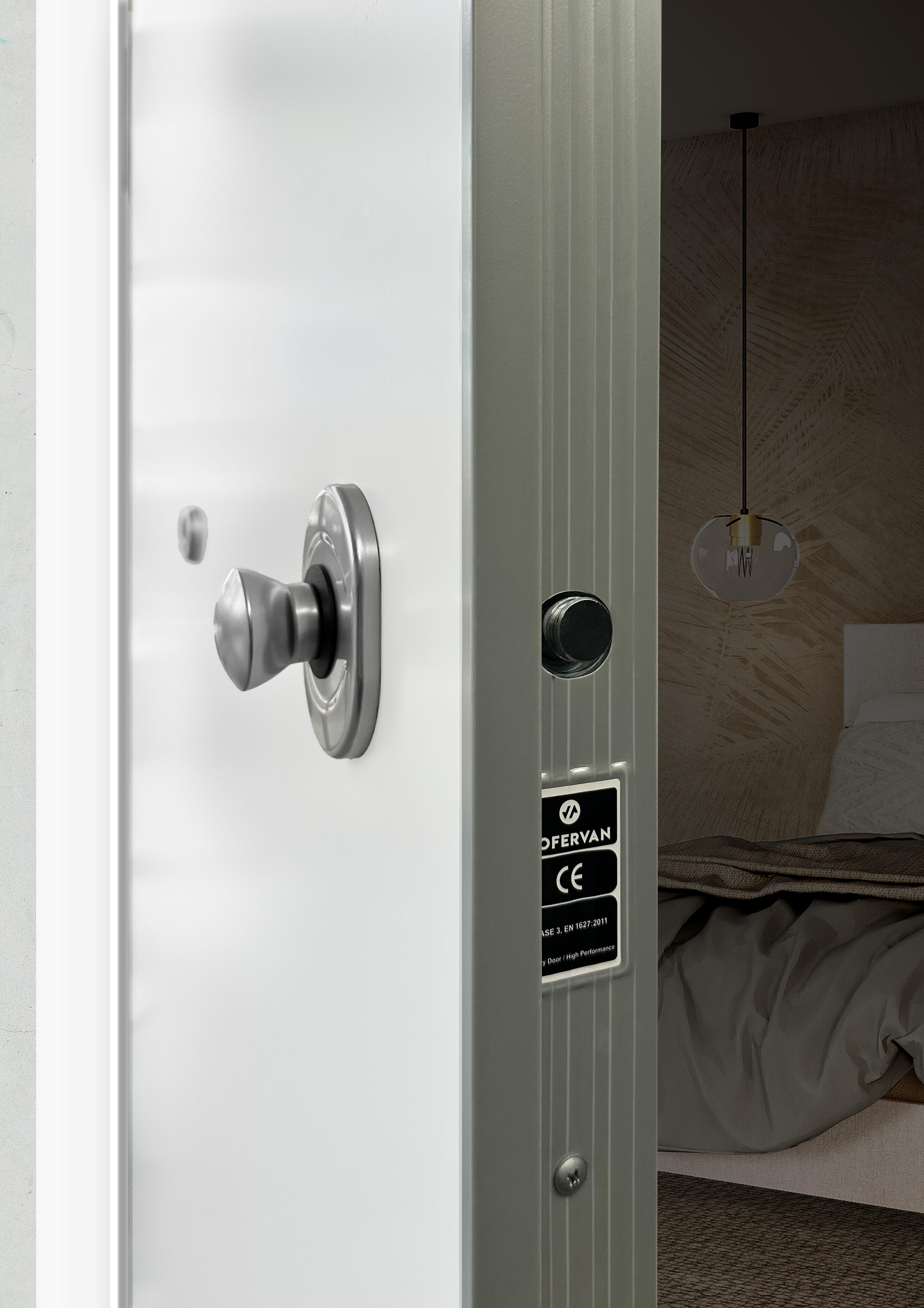 Puerta de entrada acorazada serie Omega dos cuadros roble / interior Lucerna fresada blanco apertura izquierda 204x84cm - 19