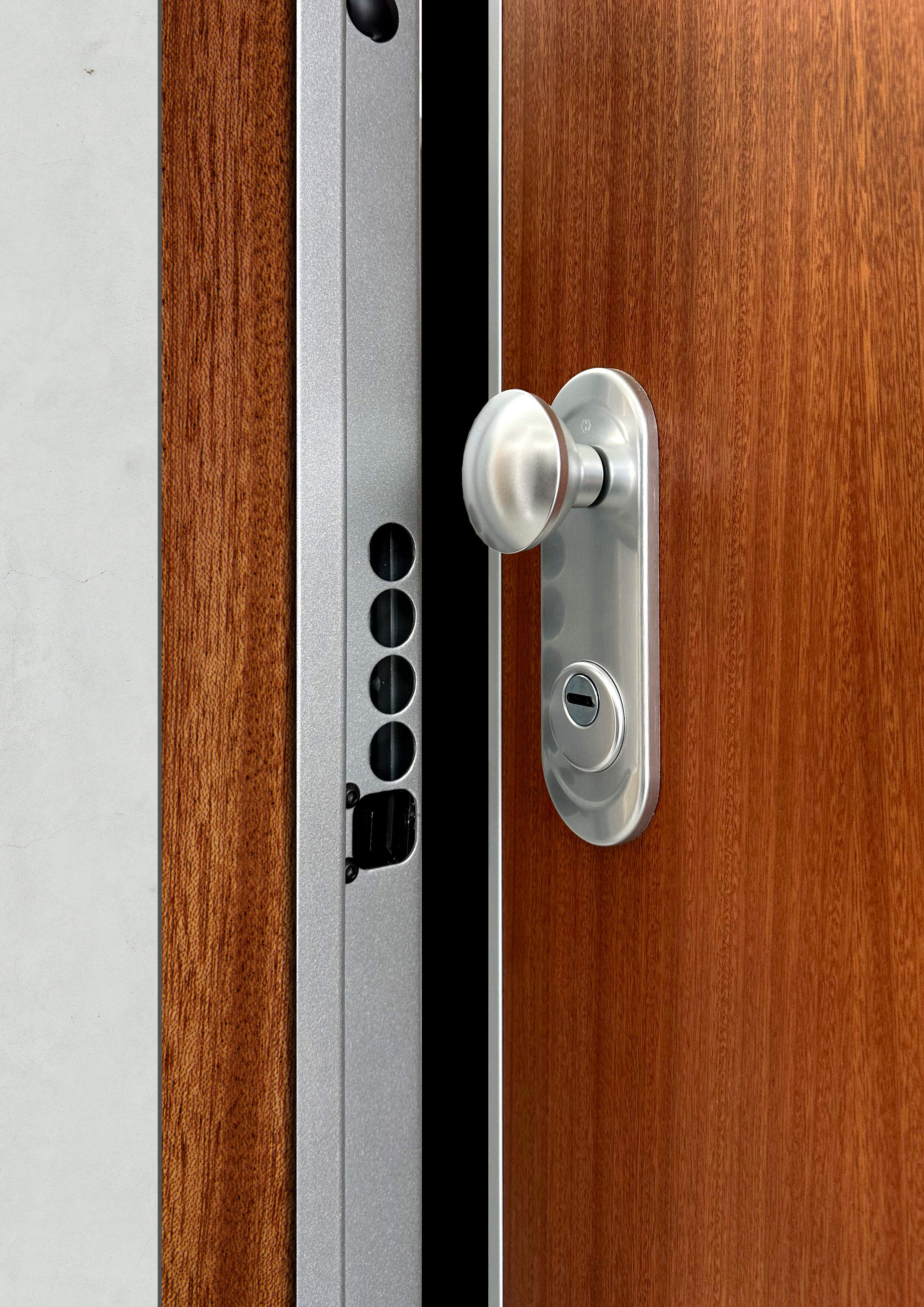 Puerta de entrada acorazada serie Omega dos cuadros roble / interior Lucerna fresada blanco apertura izquierda 204x84cm - 9