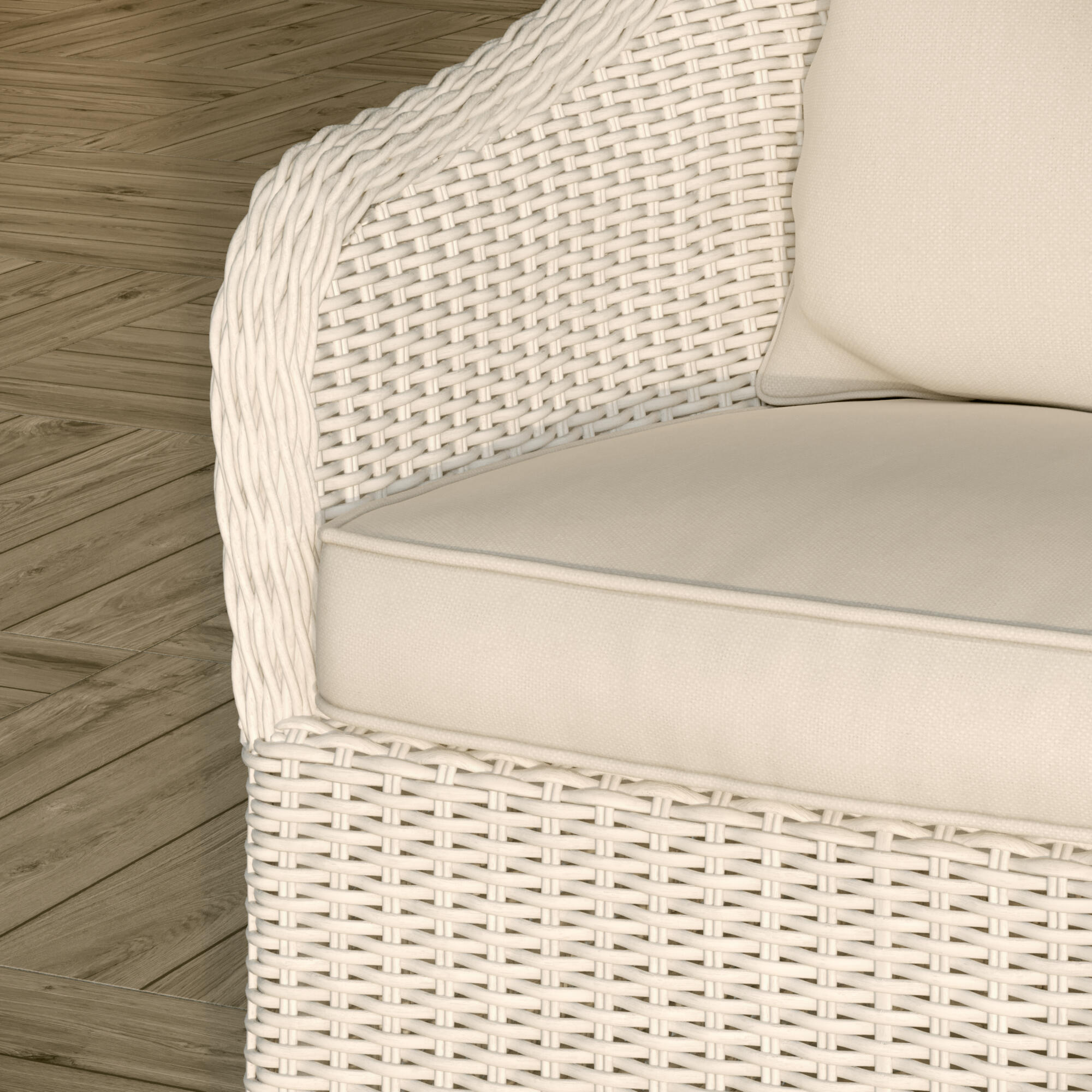 Poltrona da giardino con cuscino bianco e braccioli Luma NATERIAL da 2 posti, struttura in alluminio seduta in rattan sintetico bianco, L 57 x H 88 x P 59.5 cm, set da 2 pezzi - 9