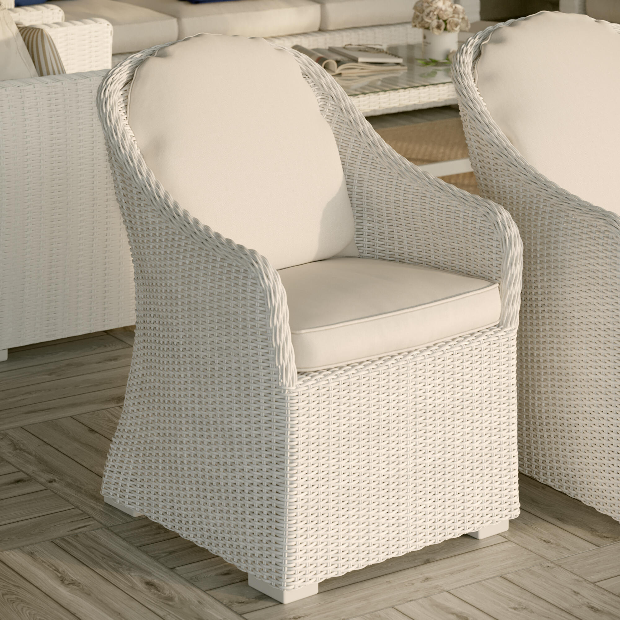 Poltrona da giardino con cuscino bianco e braccioli Luma NATERIAL da 2 posti, struttura in alluminio seduta in rattan sintetico bianco, L 57 x H 88 x P 59.5 cm, set da 2 pezzi - 8