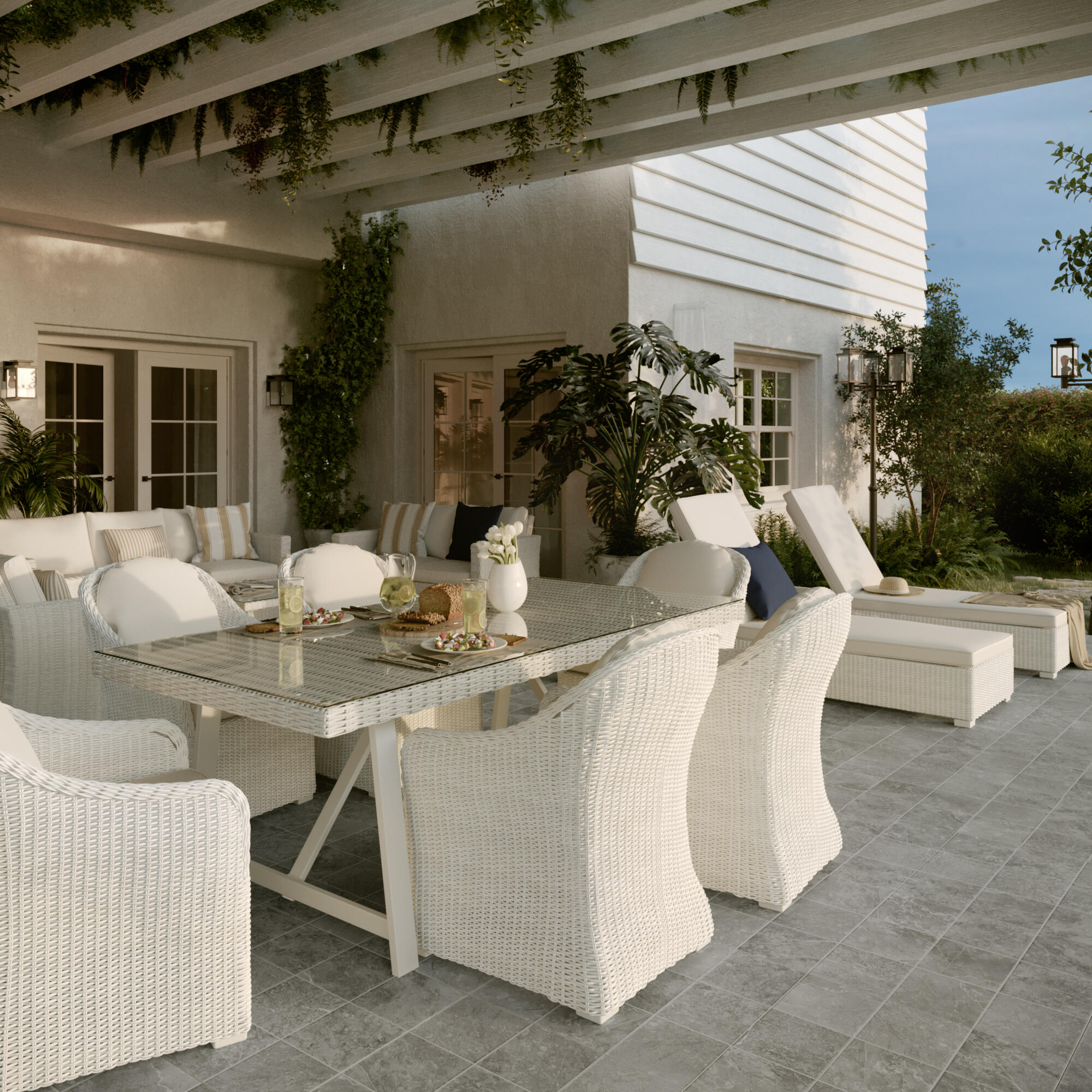 Poltrona da giardino con cuscino bianco e braccioli Luma NATERIAL da 2 posti, struttura in alluminio seduta in rattan sintetico bianco, L 57 x H 88 x P 59.5 cm, set da 2 pezzi - 4