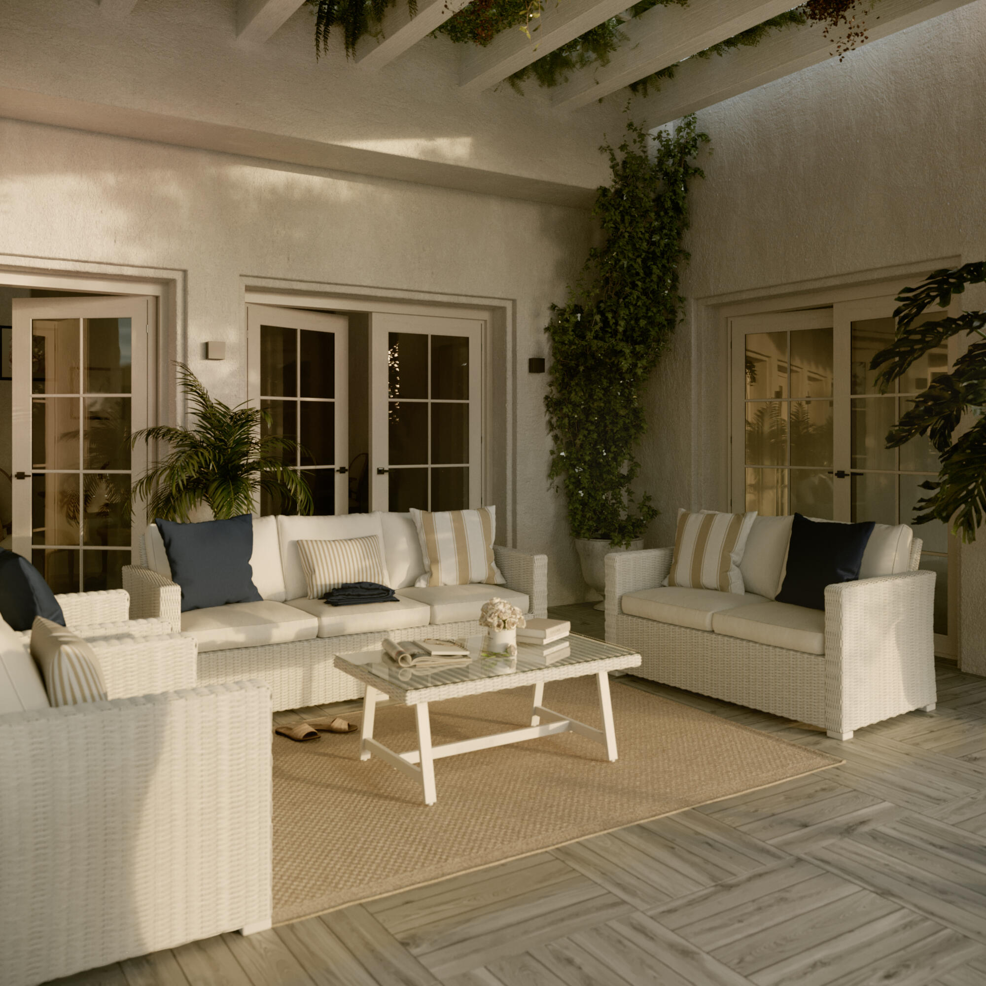 Poltrona da giardino con cuscino bianco e braccioli Luma NATERIAL da 2 posti, struttura in alluminio seduta in alluminio bianco, L 78 x H 79.5 x P 78.5 cm, set da 2 pezzi - 4