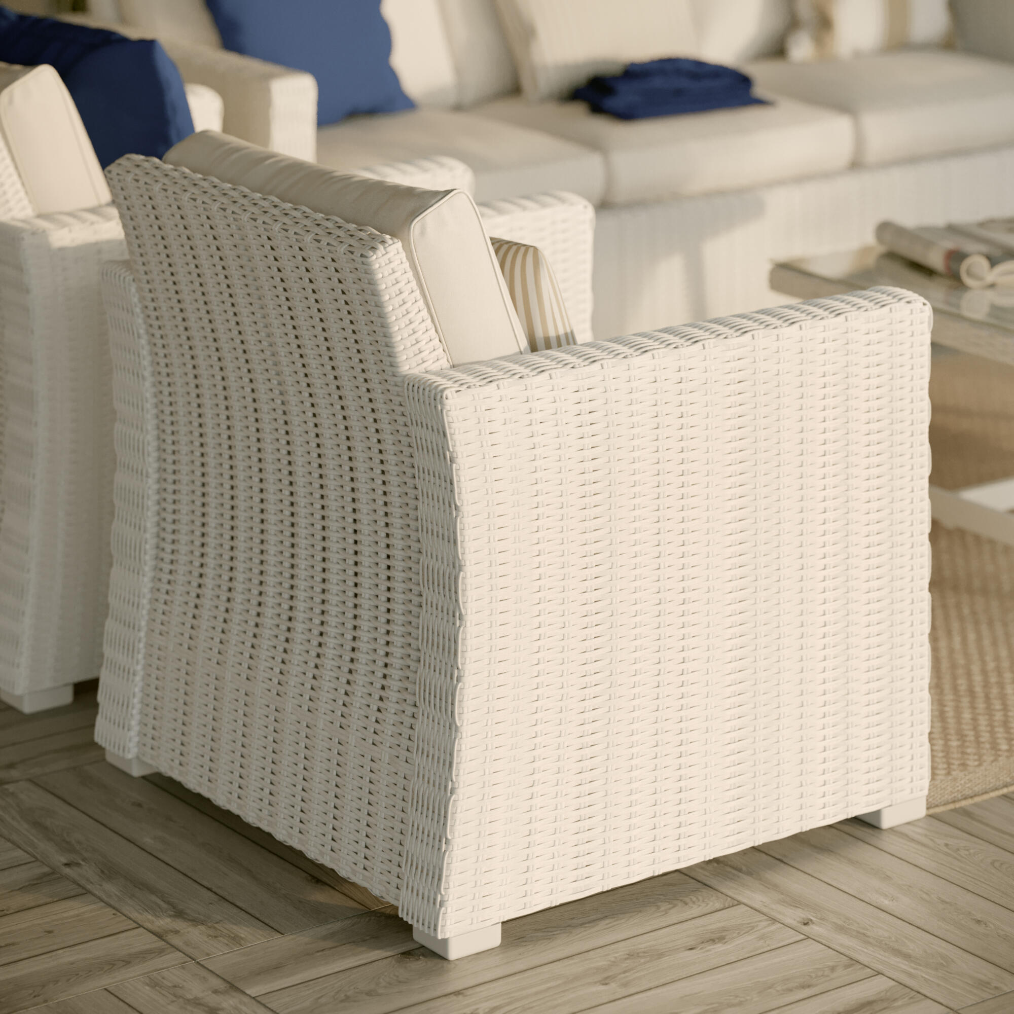 Poltrona da giardino con cuscino bianco e braccioli Luma NATERIAL da 2 posti, struttura in alluminio seduta in alluminio bianco, L 78 x H 79.5 x P 78.5 cm, set da 2 pezzi - 9