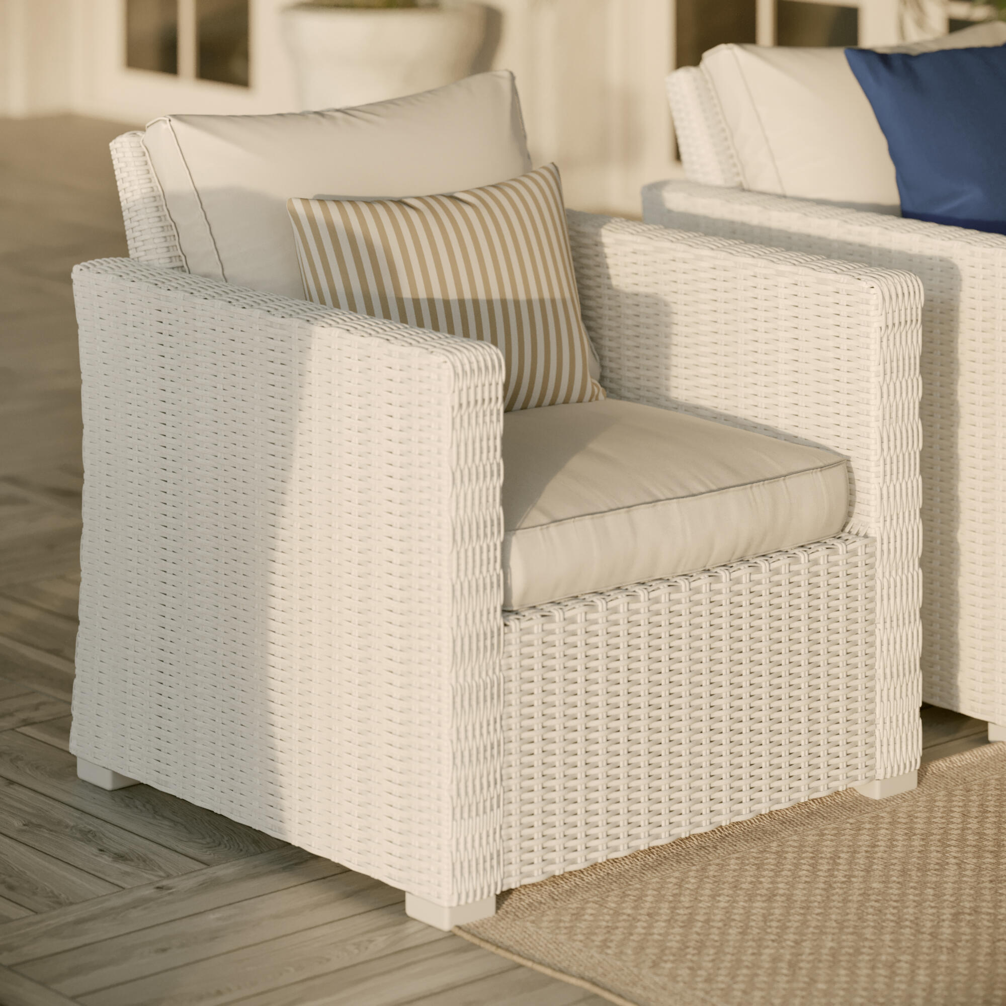 Poltrona da giardino con cuscino bianco e braccioli Luma NATERIAL da 2 posti, struttura in alluminio seduta in alluminio bianco, L 78 x H 79.5 x P 78.5 cm, set da 2 pezzi - 7