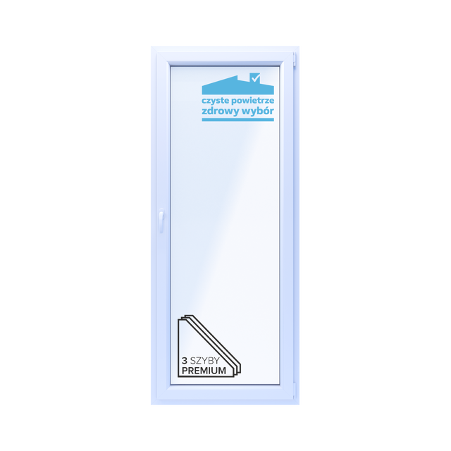 Okno PCV 3-szybowe fasadowe OB5 białe 865x2195 mm otwierane do wewnątrz prawe TROCAL 76AD Witraż