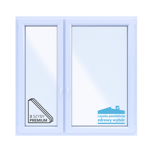 Okno PCV 3-szybowe fasadowe O35 białe 1465x1435 mm otwierane do wewnątrz lewe TROCAL 76AD Witraż