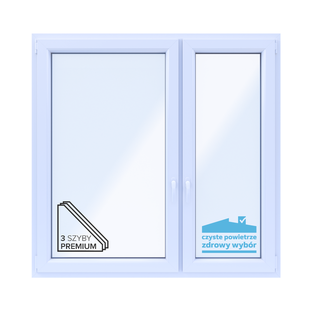 Okno PCV 3-szybowe fasadowe O34 białe 1465x1435 mm otwierane do wewnątrz prawe TROCAL 76AD Witraż
