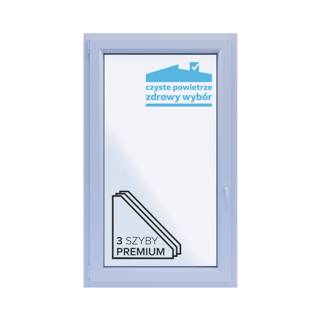 Okno PCV 3-szybowe fasadowe O31 białe 865x1435 mm otwierane do wewnątrz lewe TROCAL 76AD Witraż