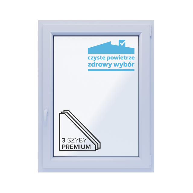 Okno PCV 3-szybowe fasadowe O14 białe 865x1135 mm otwierane do wewnątrz prawe TROCAL 76MD Witraż