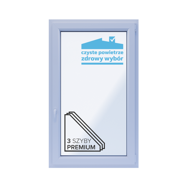 Okno PCV 3-szybowe fasadowe O30 białe 865x1435 mm otwierane do wewnątrz prawe TROCAL 76AD Witraż
