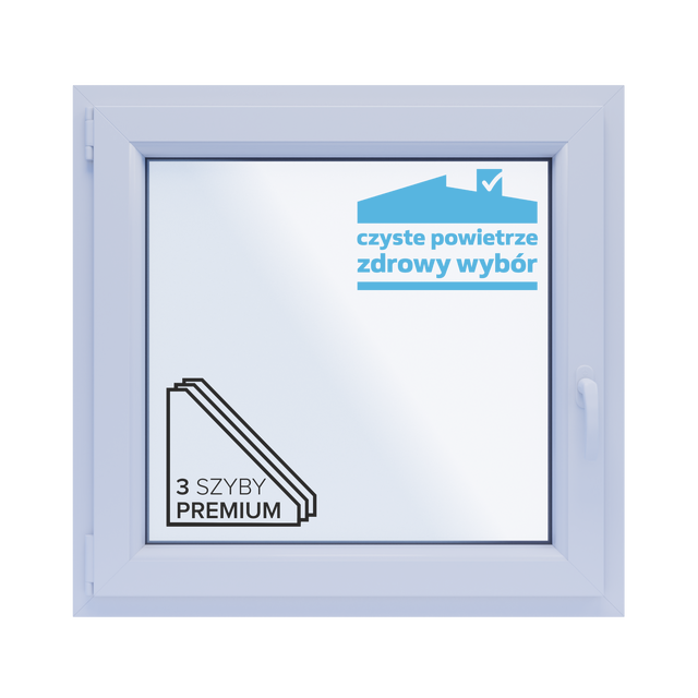 Okno PCV 3-szybowe fasadowe O5L białe 865x835 mm otwierane do wewnątrz lewe TROCAL 76MD Witraż