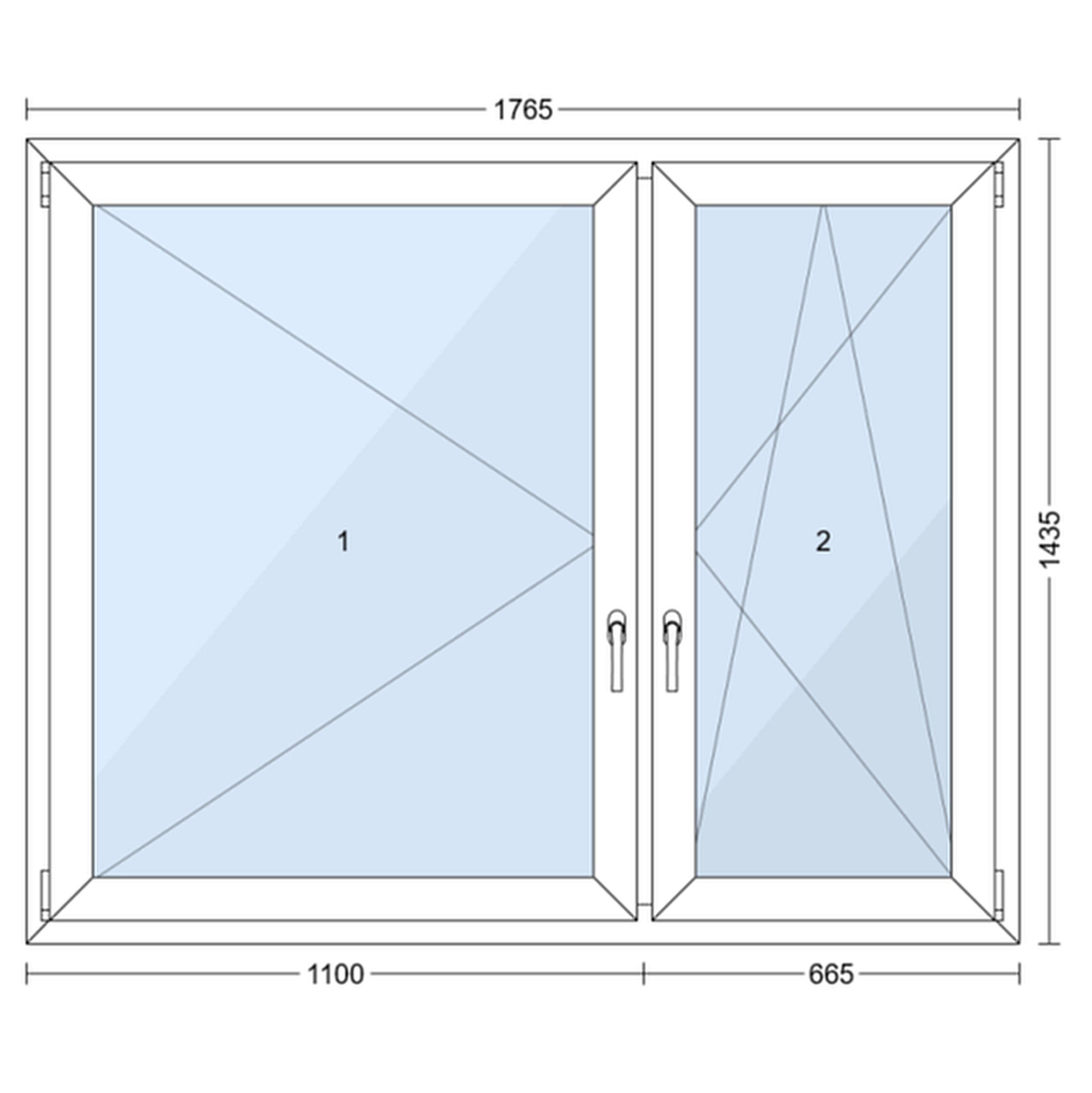 Okno PCV 3-szybowe fasadowe O36 białe 1765x1435 mm otwierane do wewnątrz prawe TROCAL 76AD Witraż - 2