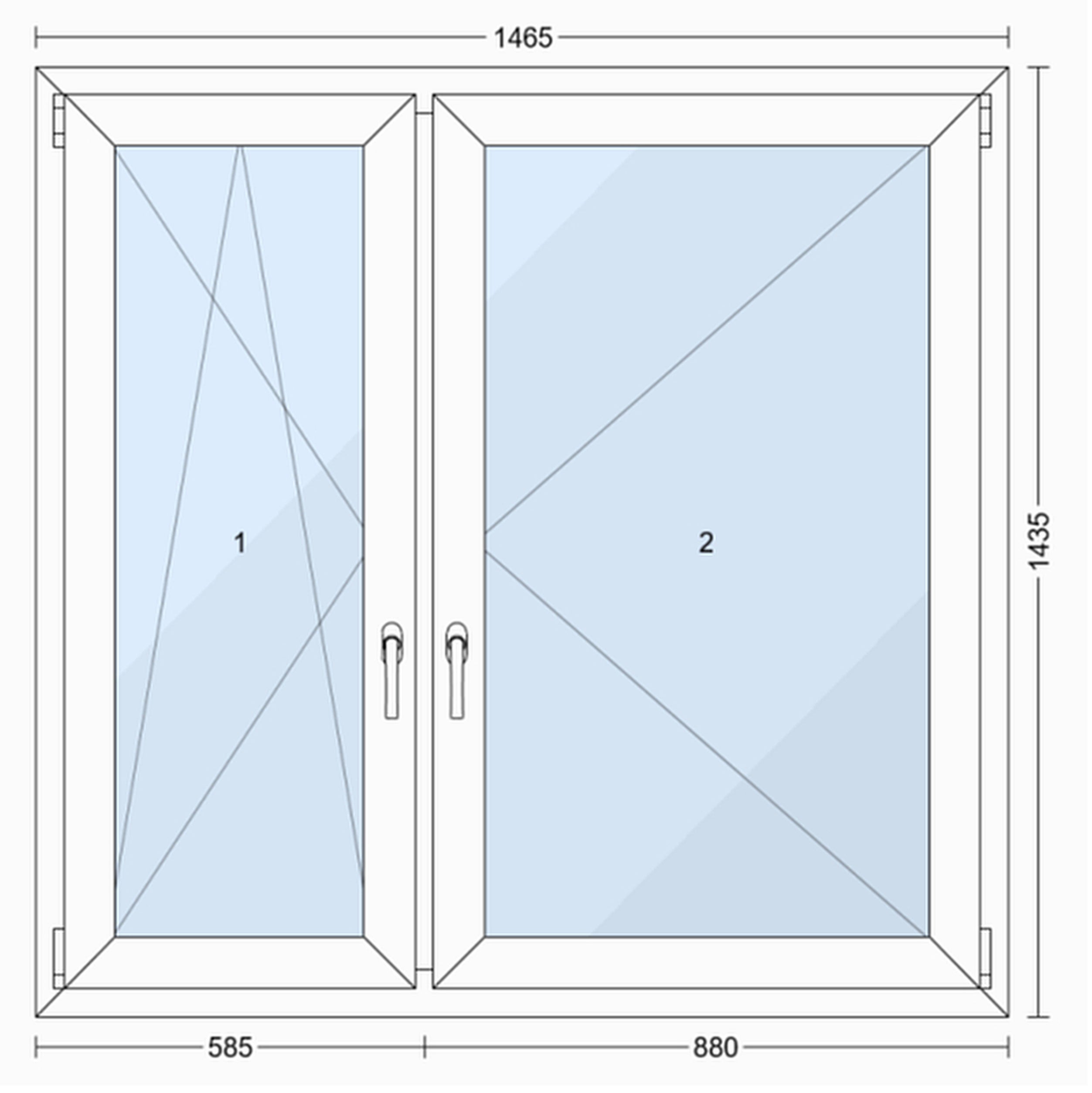 Okno PCV 3-szybowe fasadowe O35 białe 1465x1435 mm otwierane do wewnątrz lewe TROCAL 76AD Witraż - 2