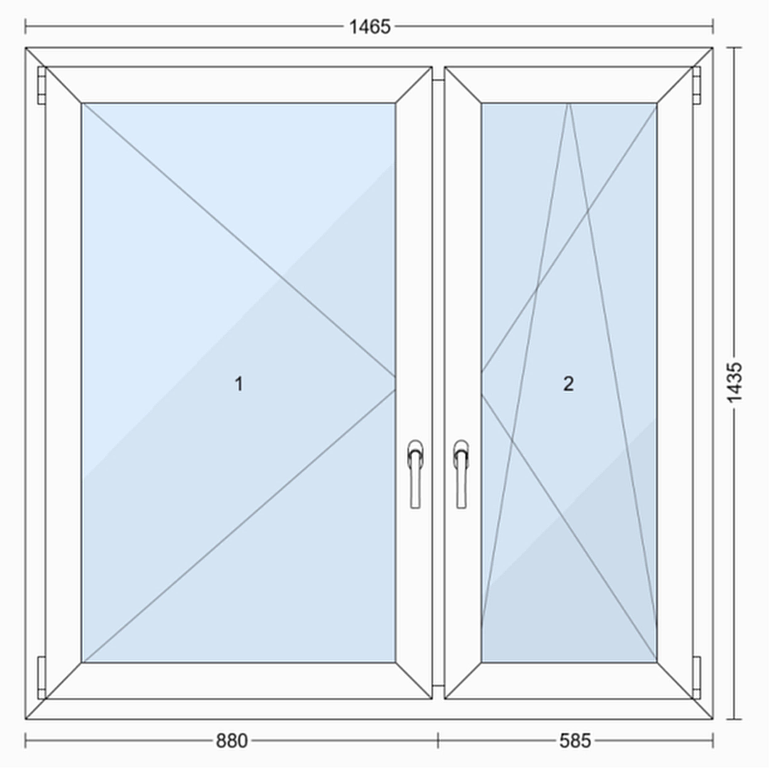 Okno PCV 3-szybowe fasadowe O34 białe 1465x1435 mm otwierane do wewnątrz prawe TROCAL 76AD Witraż - 2
