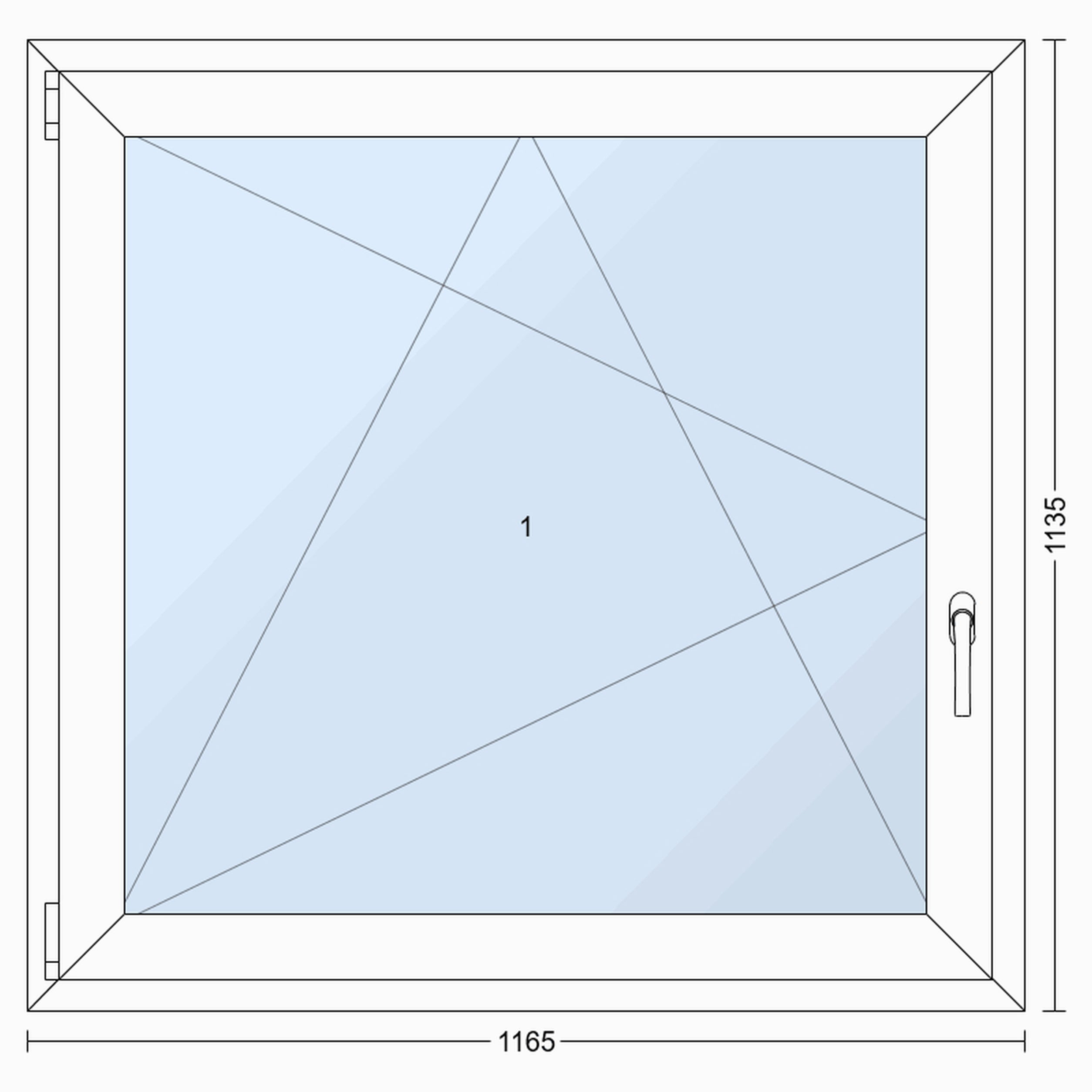 Okno PCV 3-szybowe fasadowe O17 białe 1165x1135 mm otwierane do wewnątrz lewe TROCAL 76AD Witraż - 2