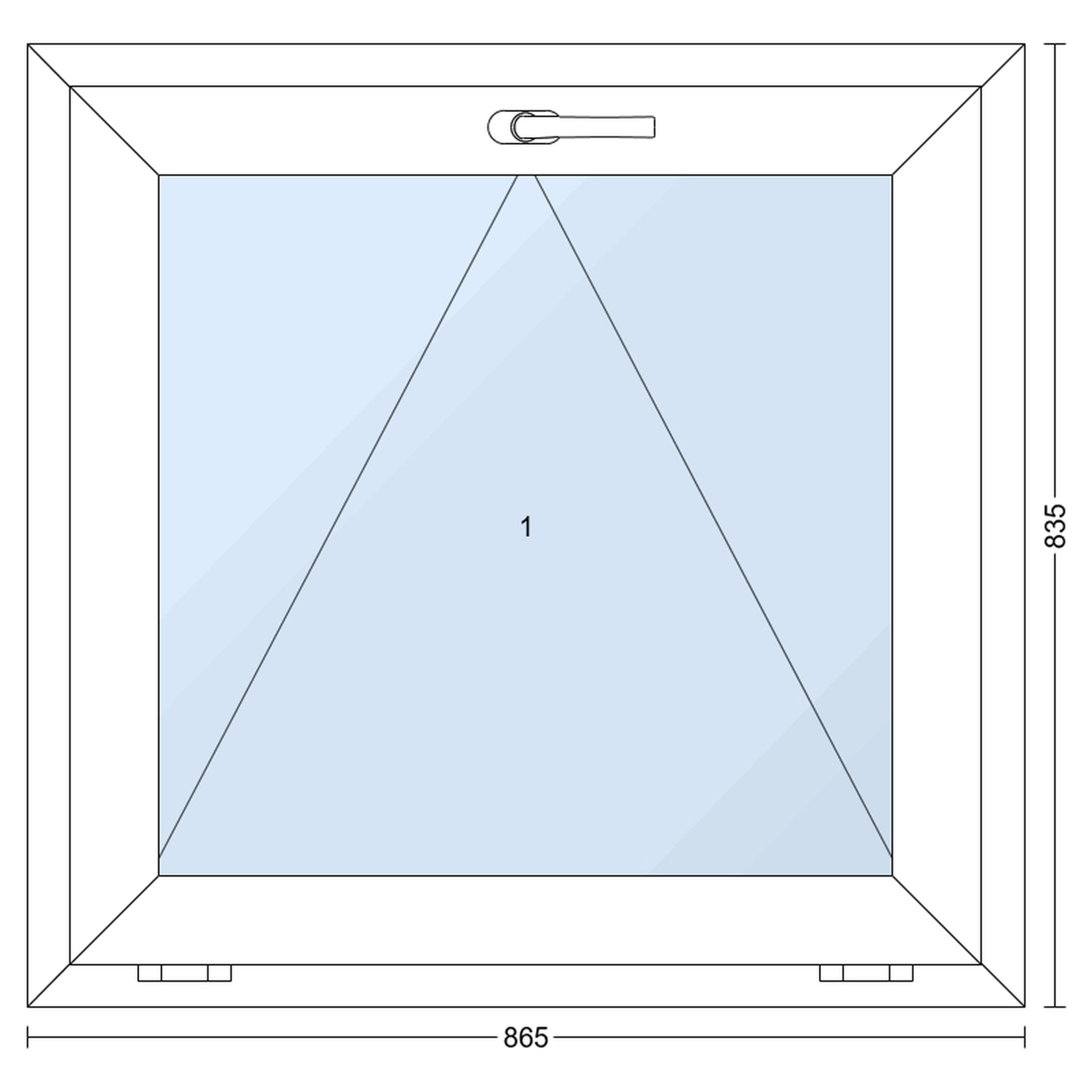 Okno PCV 3-szybowe fasadowe O5 białe 865x835 mm uchylne do wewnątrz TROCAL 76MD Witraż - 2