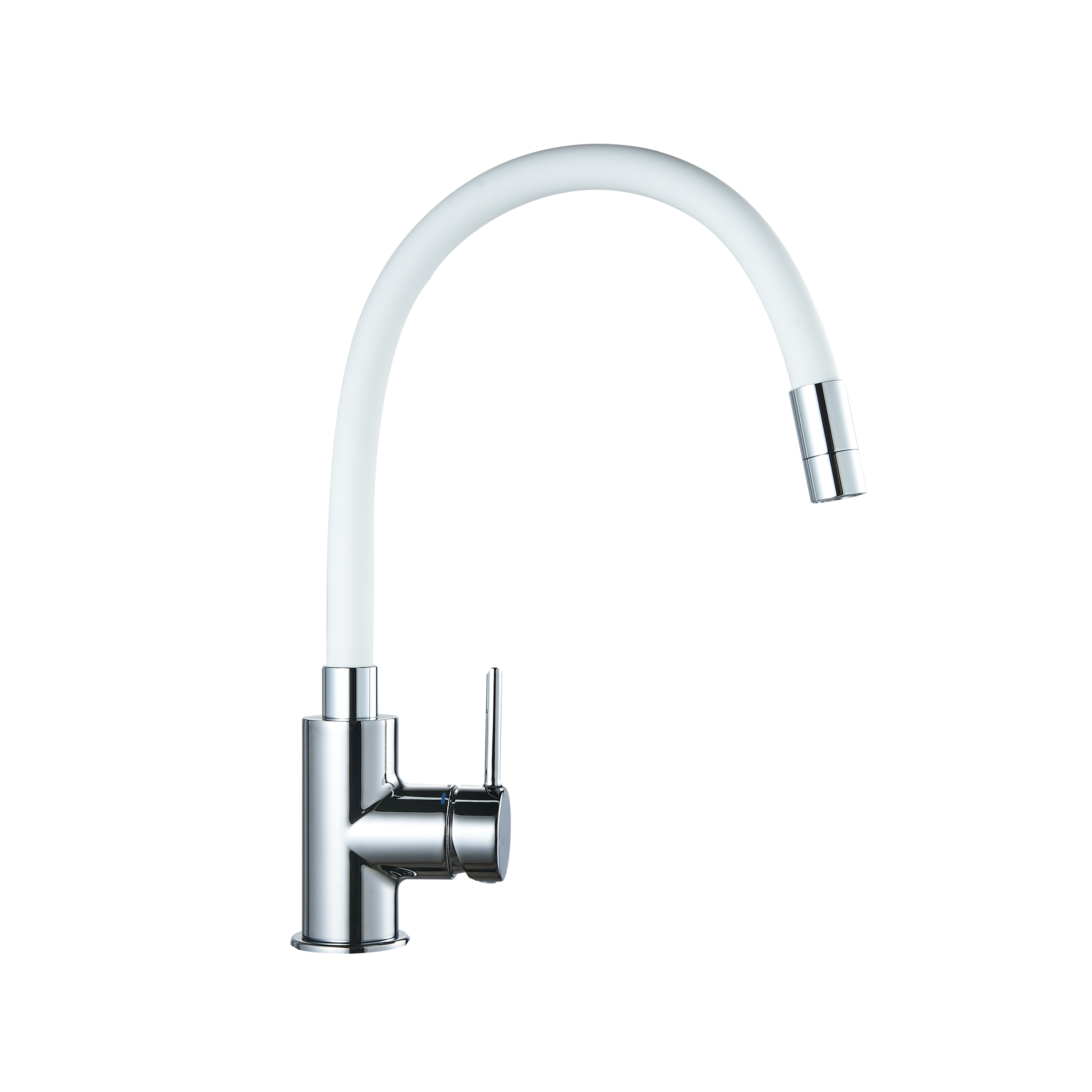 Grifo de cocina monomando caño alto flexible delinia eleki blanco/acero