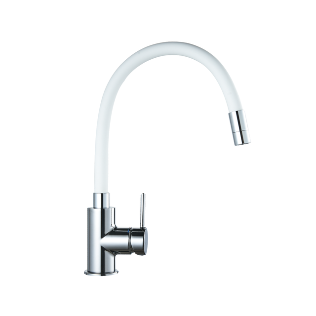 Grifo de cocina monomando caño alto flexible DELINIA Eleki blanco/acero