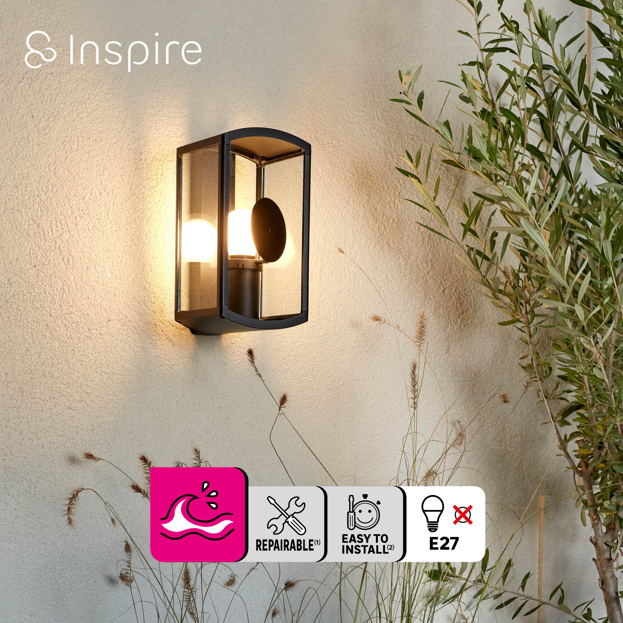 Applique extérieure Bord de mer, E27 max 25W noir Daroca INSPIRE - 8