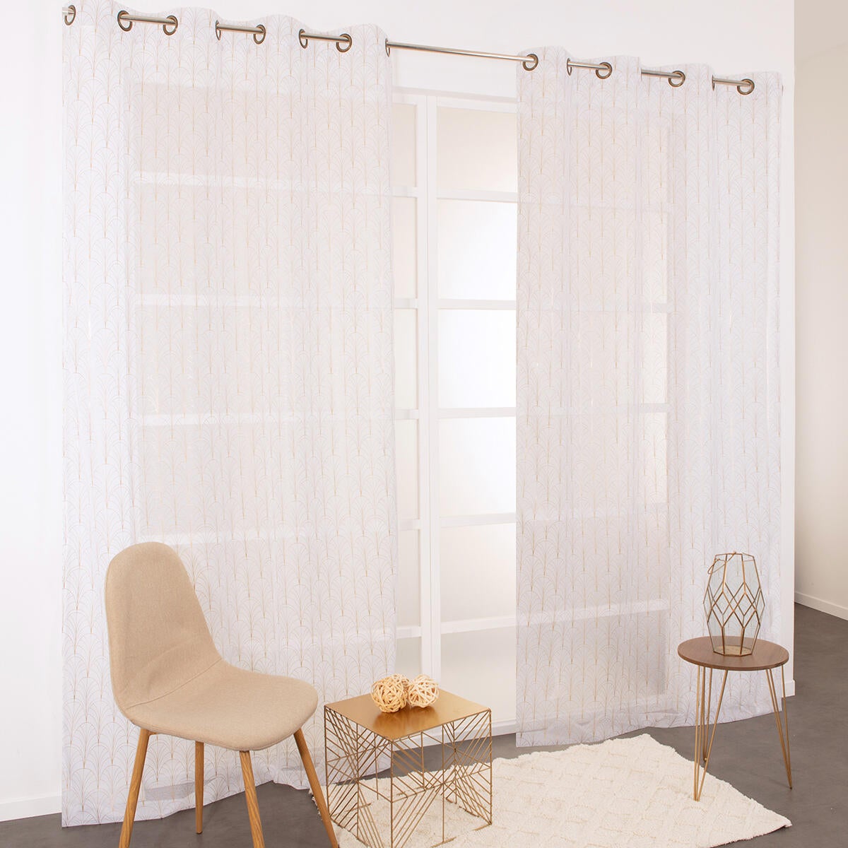 Cortinado ilhós Tamara 140x260cm branco ouro - 2