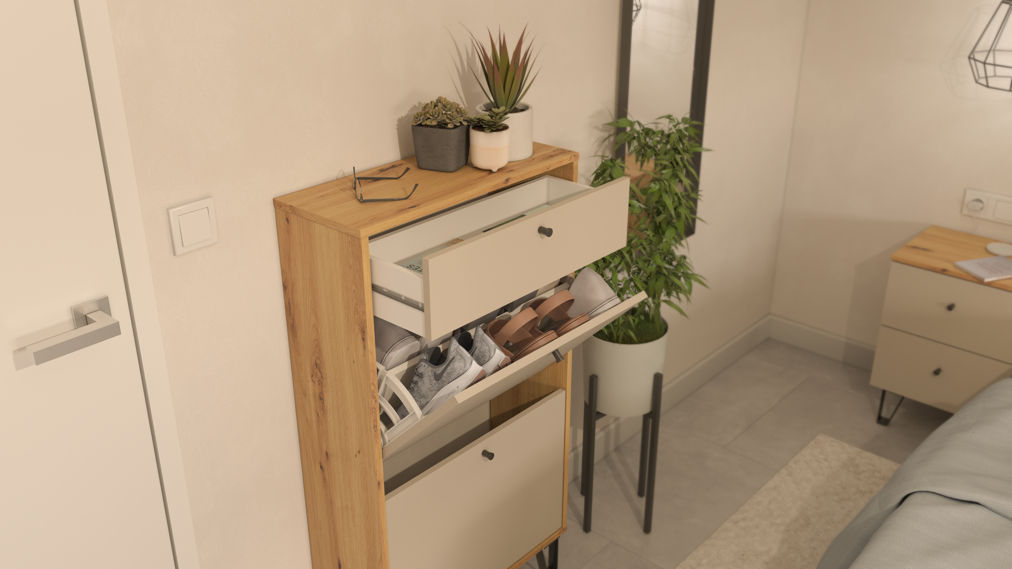 Sapateira 3 portas 8 pares 113x69x24,6 cm carvalho/branco Home Ardila - 13