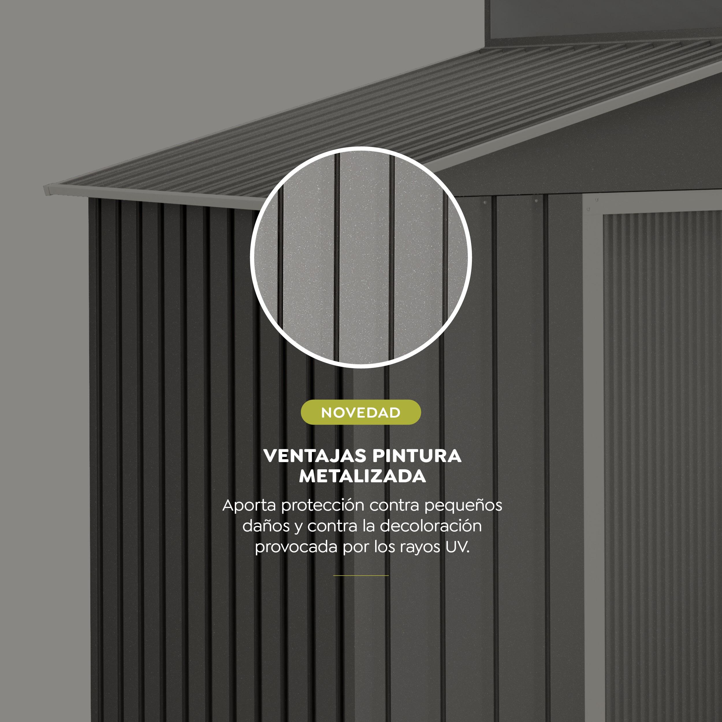 Caseta de metal Lattsta de 282x222x193 cm y 5.44 m2 con 0.25 mm espesor y doble puerta corredera HOGGAR - 5