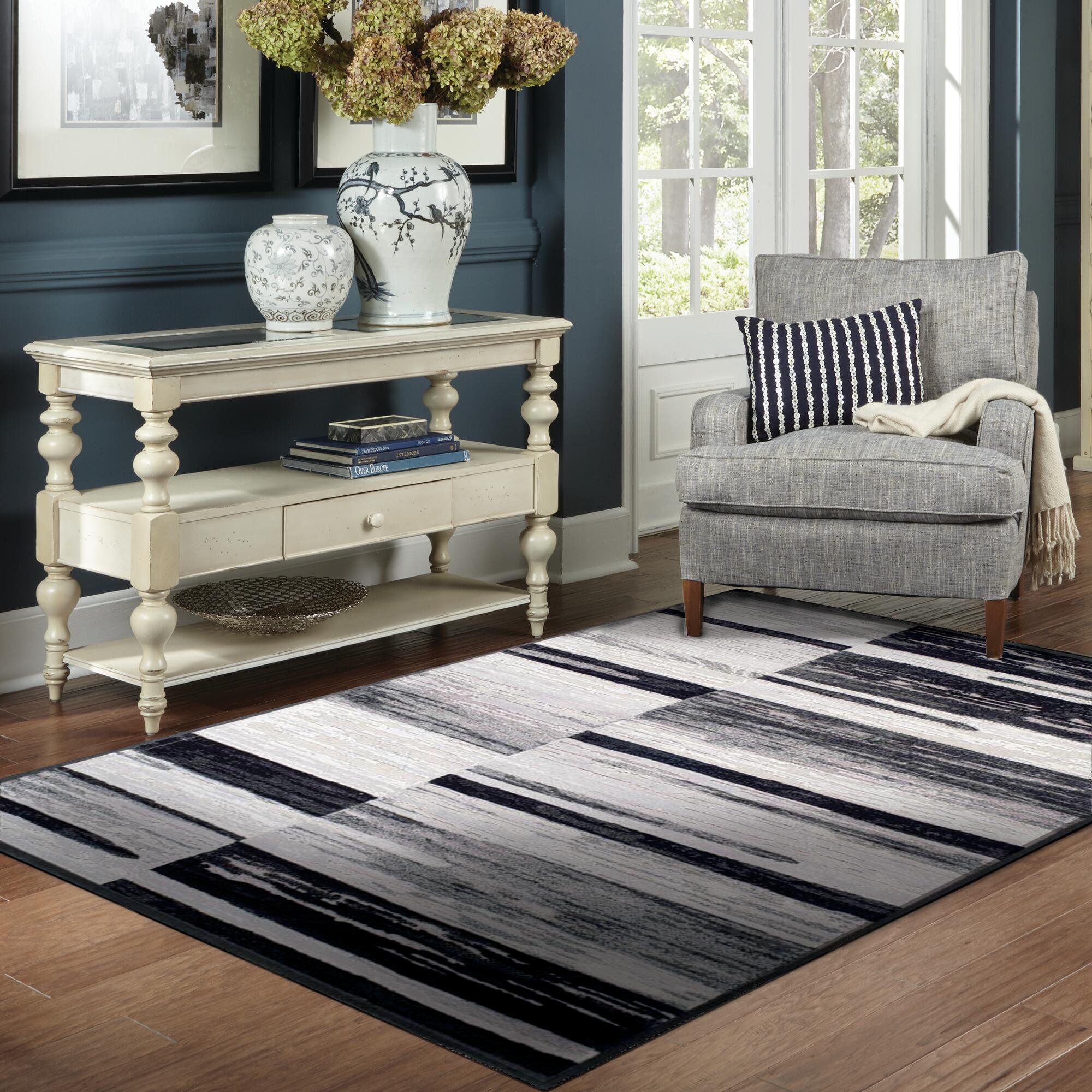 Alfombra de viscosa bellagio lines 160x230 cm negro