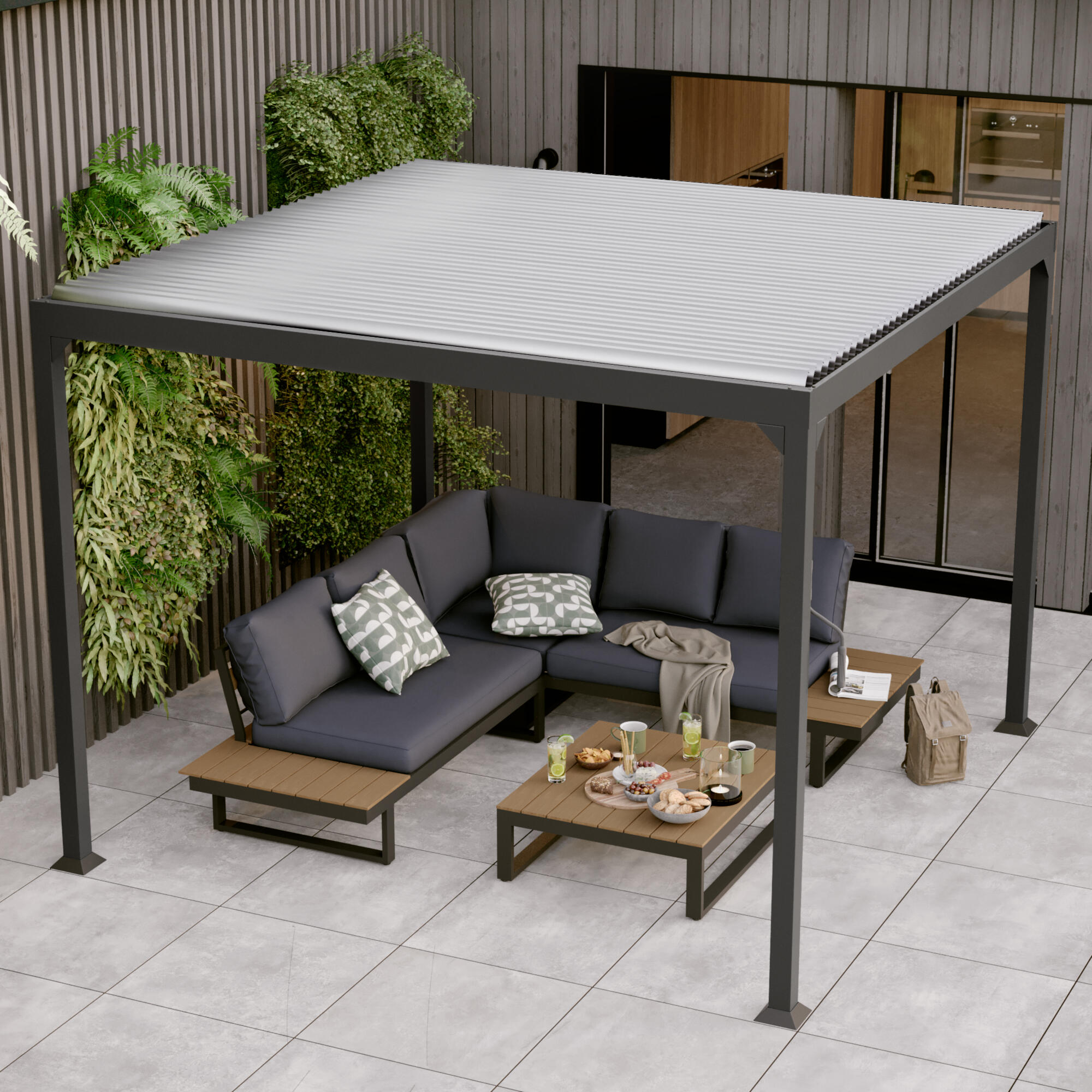 Pergola bioclimatique autoportante First II aluminium gris anthracite, 9m² - 3