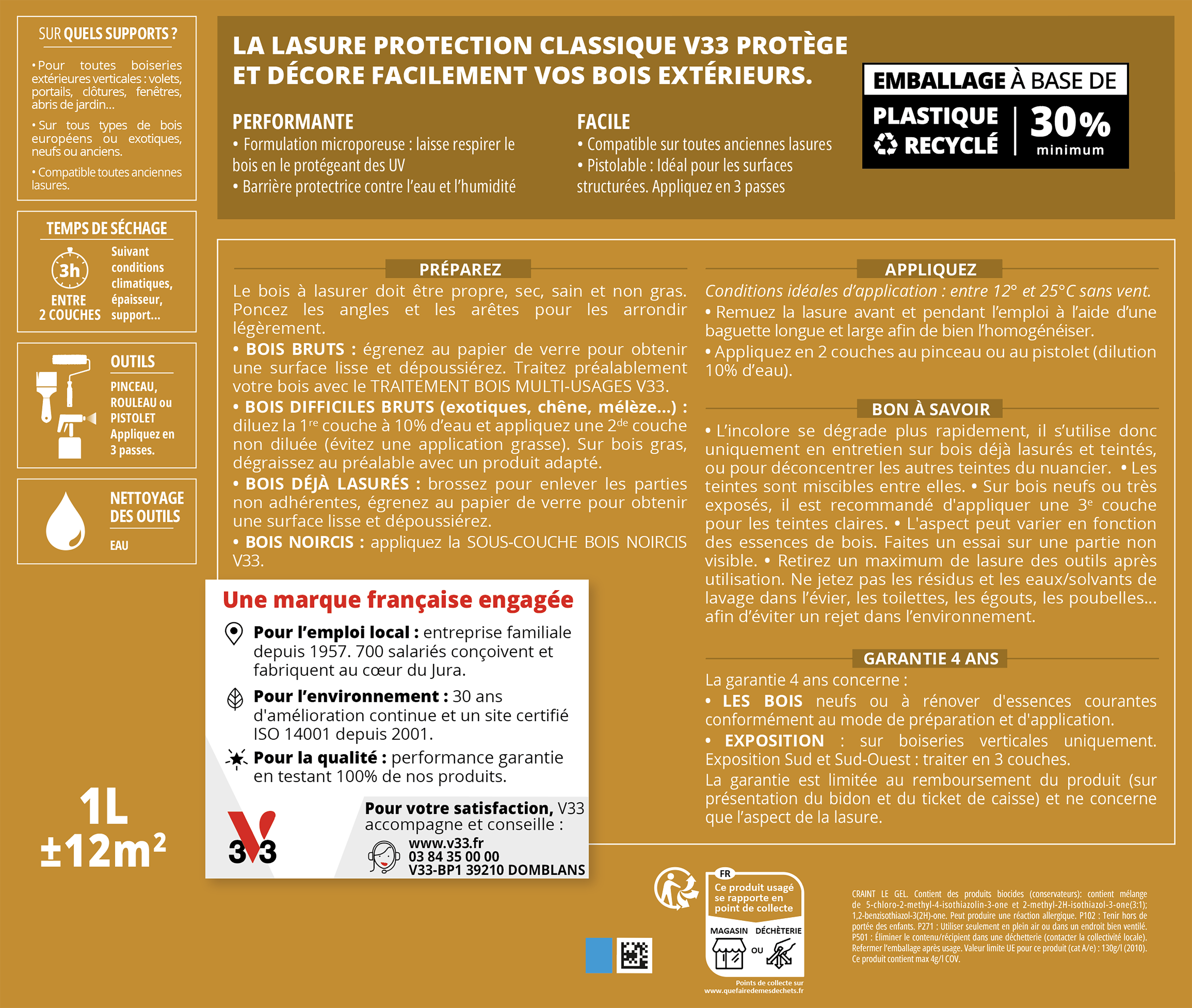 Lasure V33 Protection classique 4 ans incolore satiné 0.75 l - 4