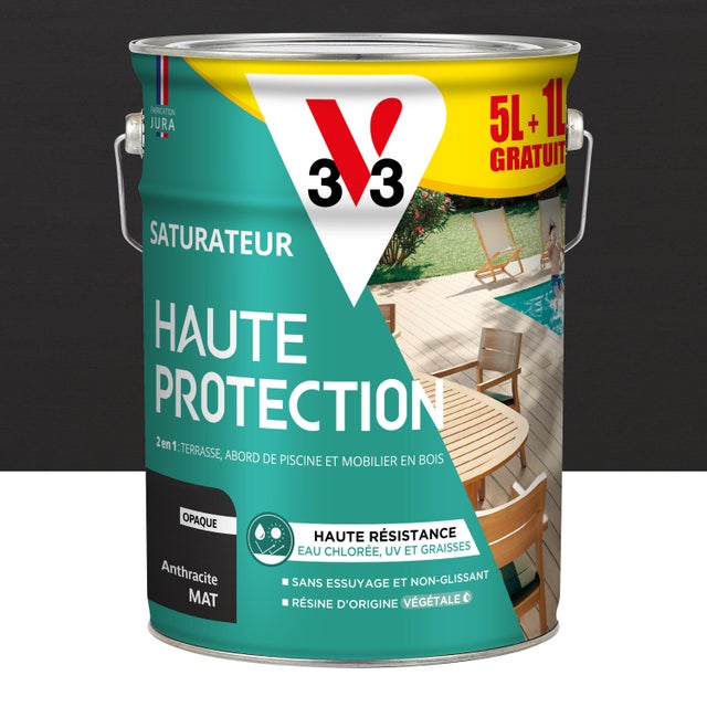 Saturateur pour bois extérieur V33 Haute protection anthracite mat 5L+20% gratui