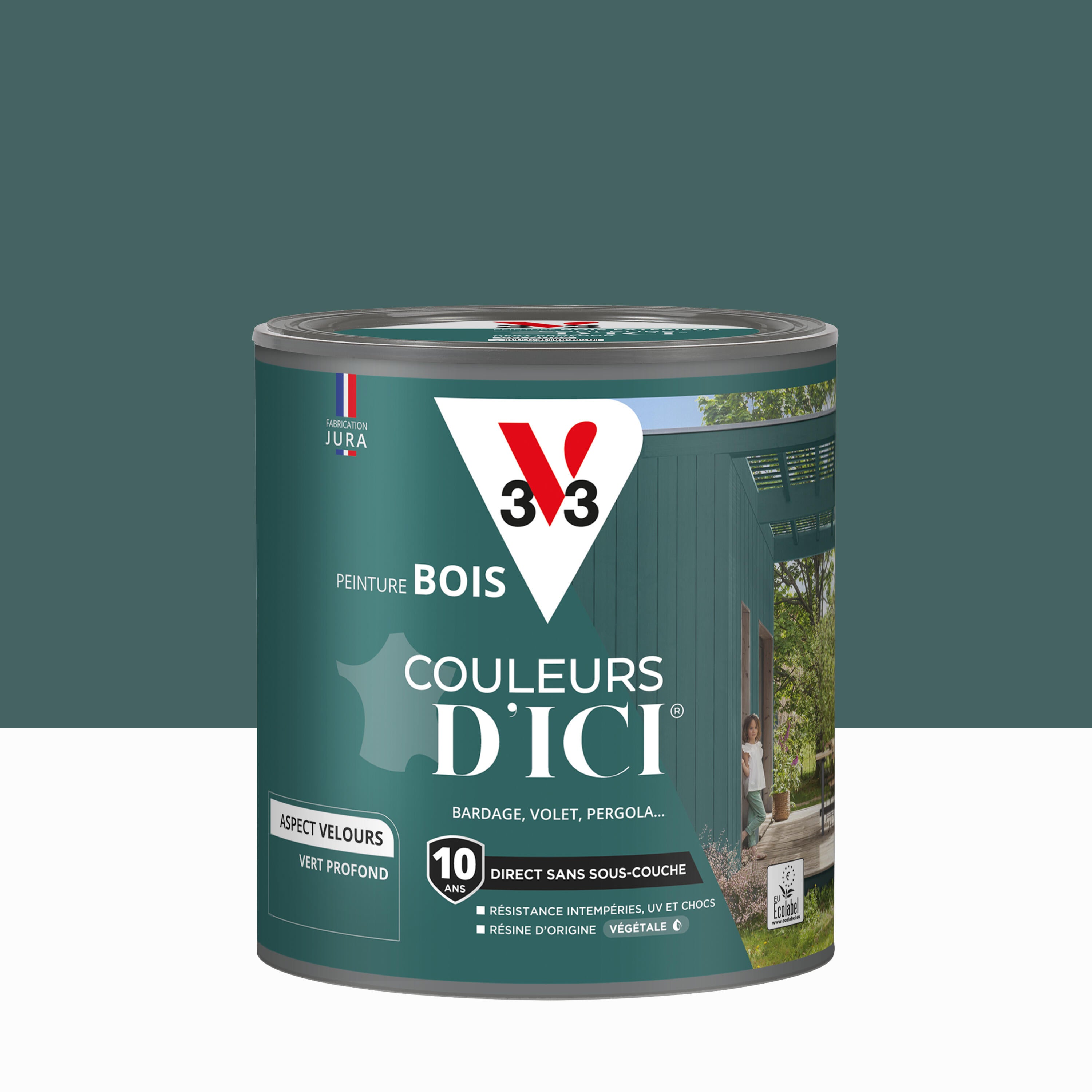 Peinture extérieure bois Couleurs d'ici ® V33 vert profond velours 0.5L ...
