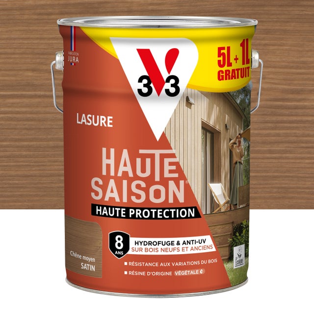 Lasure V33 Haute saison 8 ans chêne moyen satiné 5L+20% gratuit